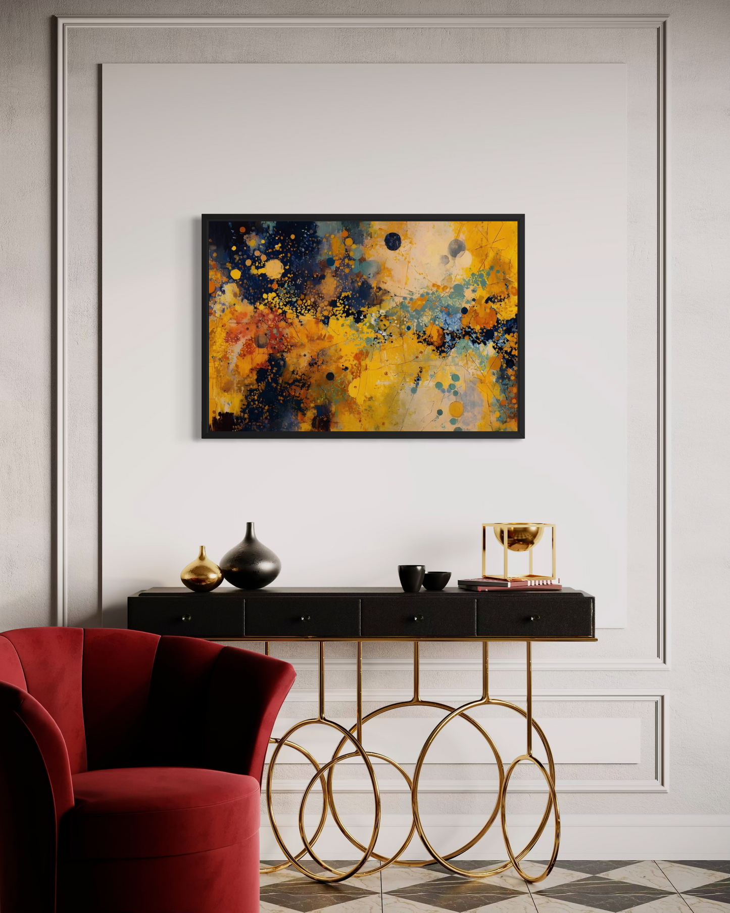 Golden Collision Mounted Framed Fine Art | Bold Modern Art Print