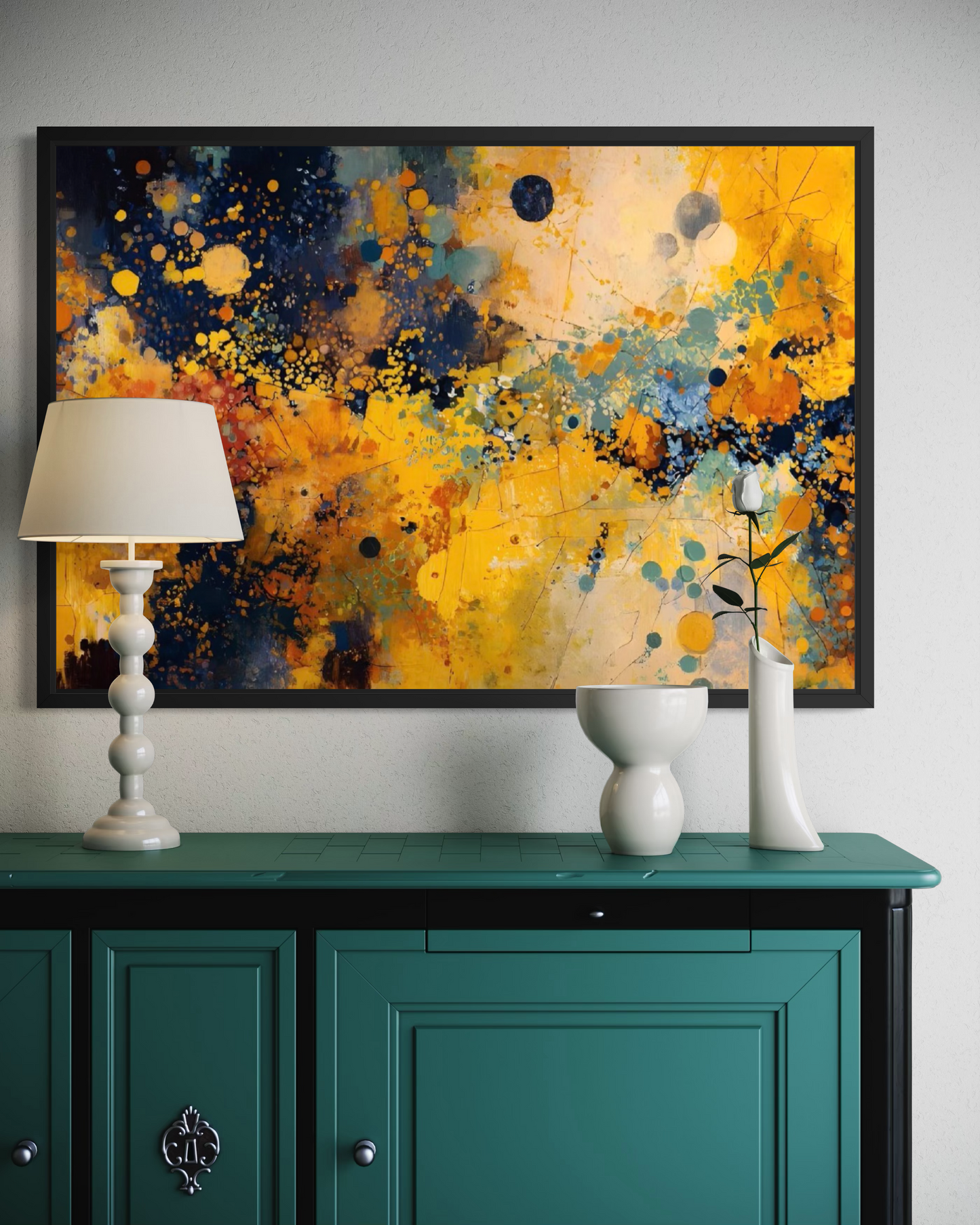 Golden Collision Mounted Framed Fine Art | Bold Modern Art Print