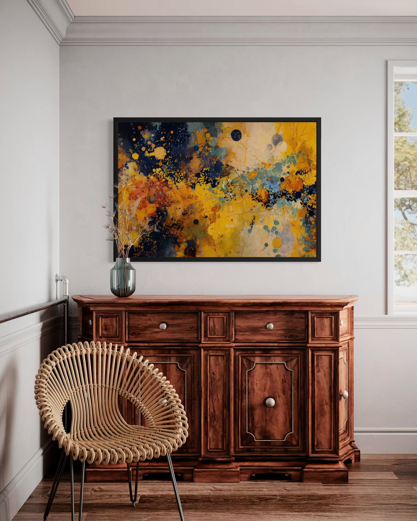 Golden Collision Mounted Framed Fine Art | Bold Modern Art Print