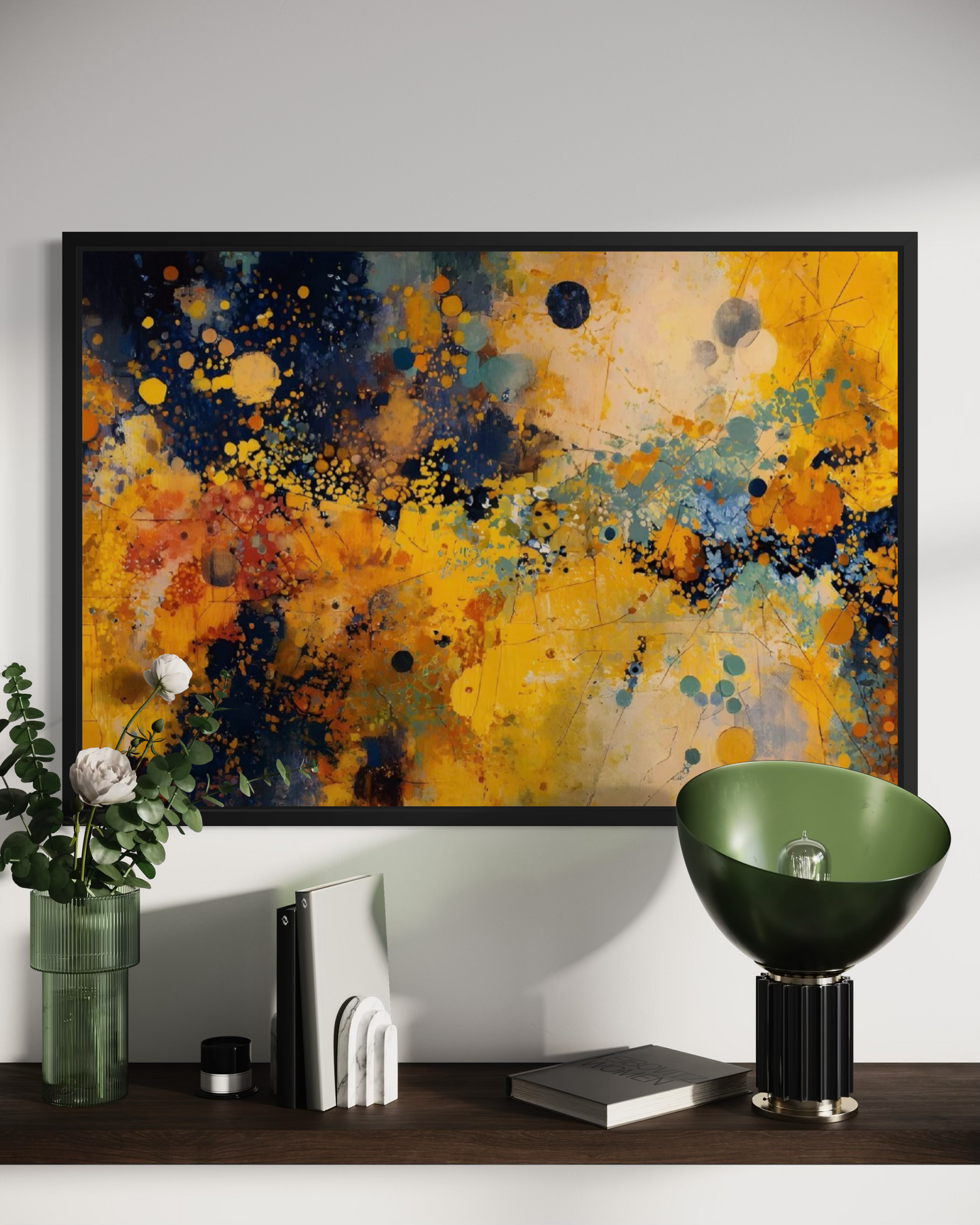 Golden Collision Mounted Framed Fine Art | Bold Modern Art Print