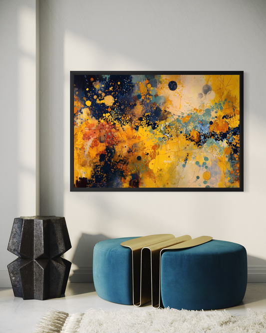 Golden Collision Mounted Framed Fine Art | Bold Modern Art Print