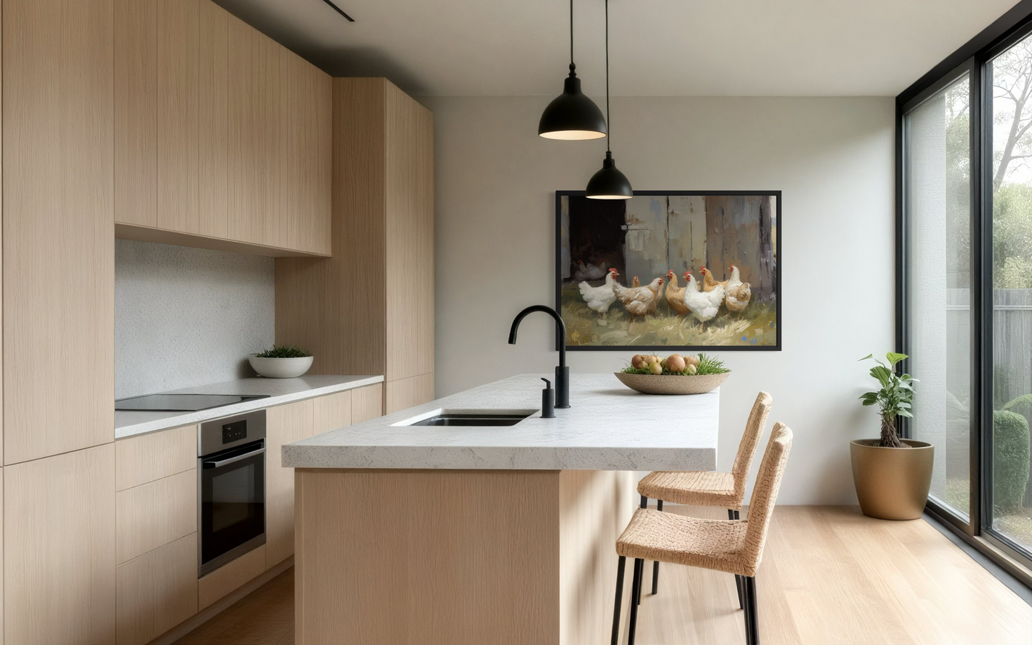 The Waiting Hens Rustic Farmhouse Framed Wall Art | Wood Frame