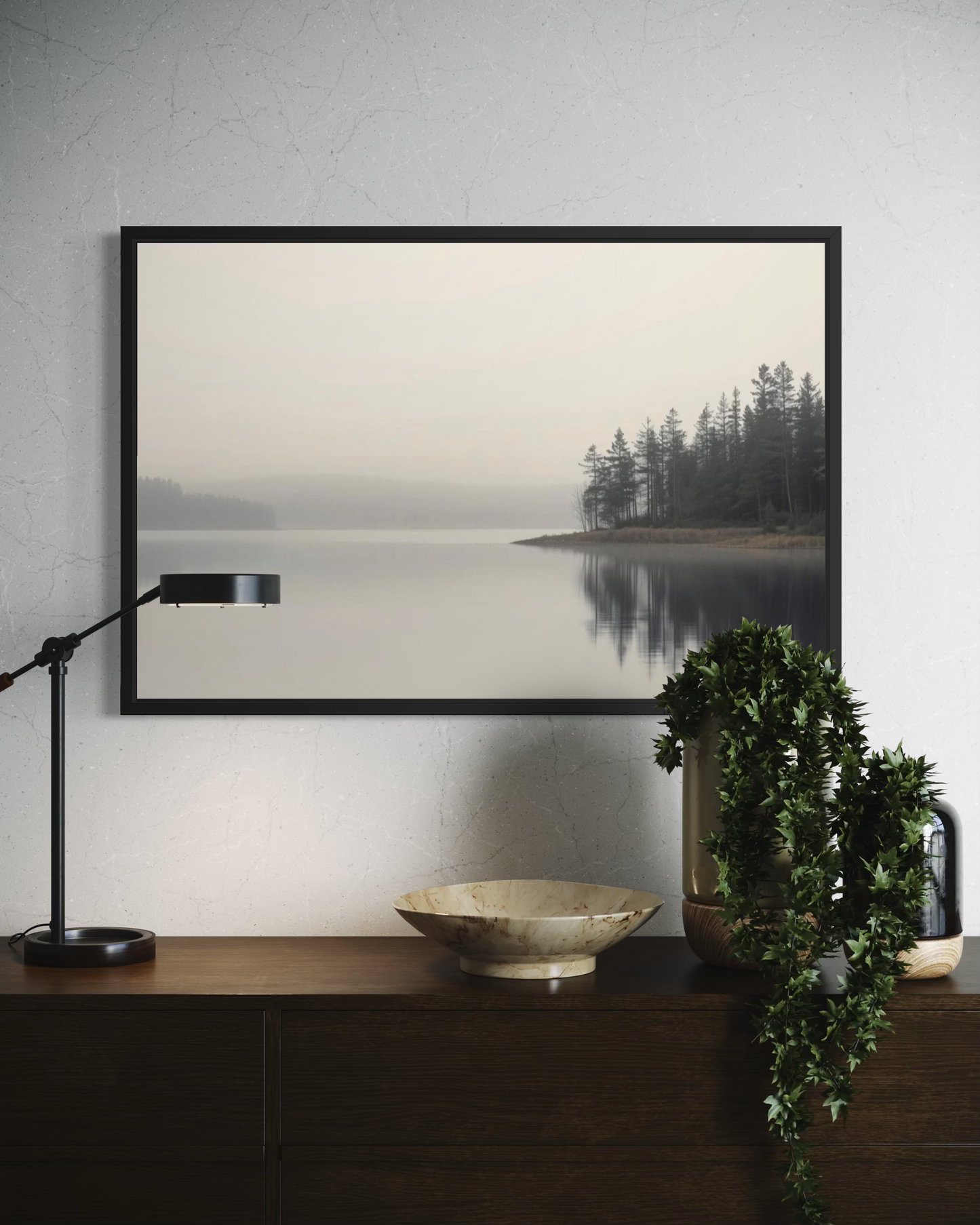 Whispering Lake Tranquility Framed Fine Art Print | Premium Oak/Ash Wood Frame