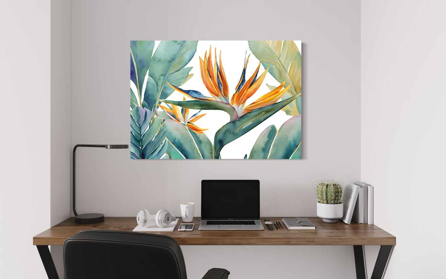Paradise Bloom - Tropical Bird of Paradise Botanical Art Framed Print - Premium Oak/Ash Wood Frame
