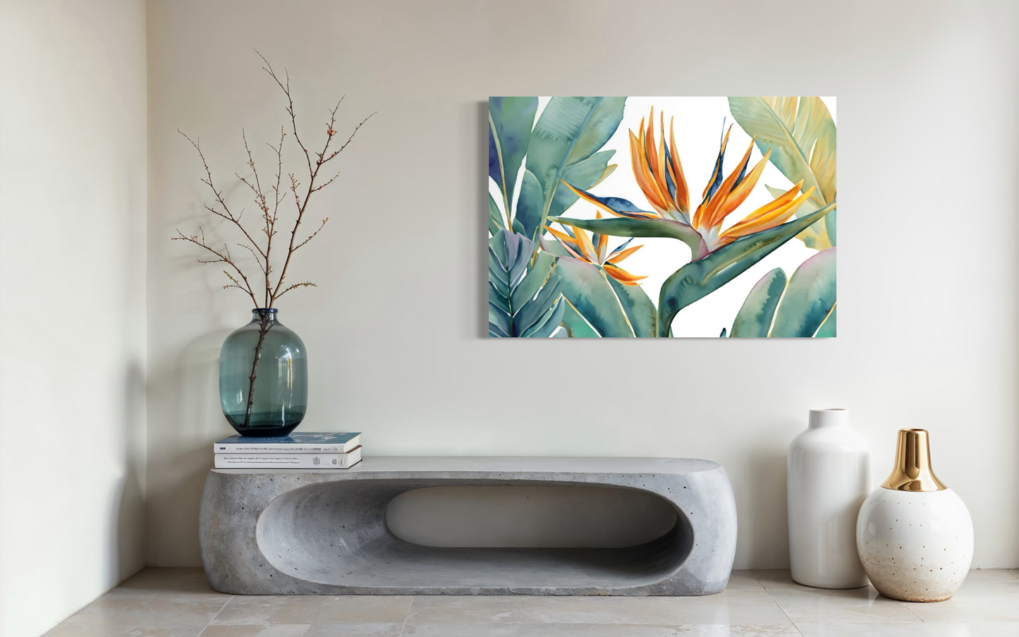 Paradise Bloom - Tropical Bird of Paradise Botanical Art Framed Print - Premium Oak/Ash Wood Frame