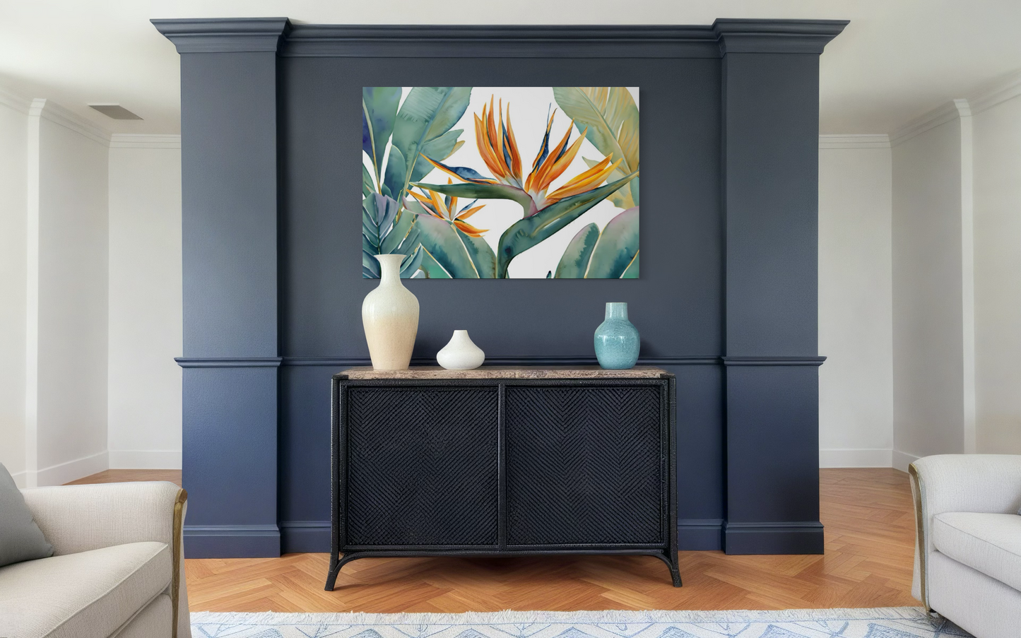 Paradise Bloom - Tropical Bird of Paradise Botanical Art Framed Print - Premium Oak/Ash Wood Frame