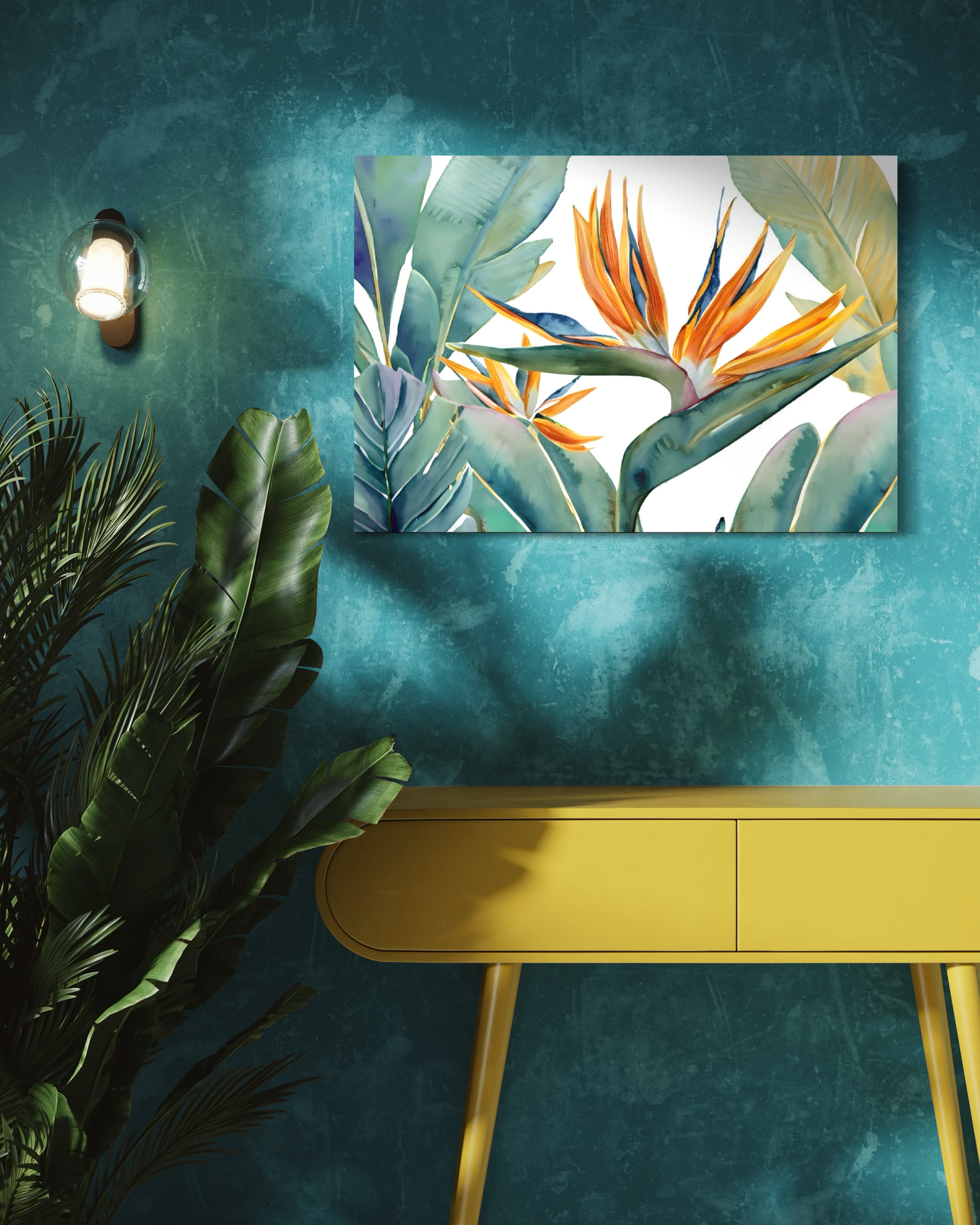 Paradise Bloom - Tropical Bird of Paradise Botanical Art Framed Print - Premium Oak/Ash Wood Frame