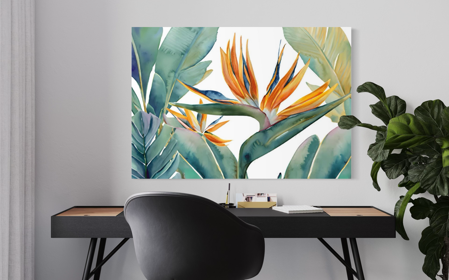 Paradise Bloom - Tropical Bird of Paradise Botanical Art Framed Print - Premium Oak/Ash Wood Frame