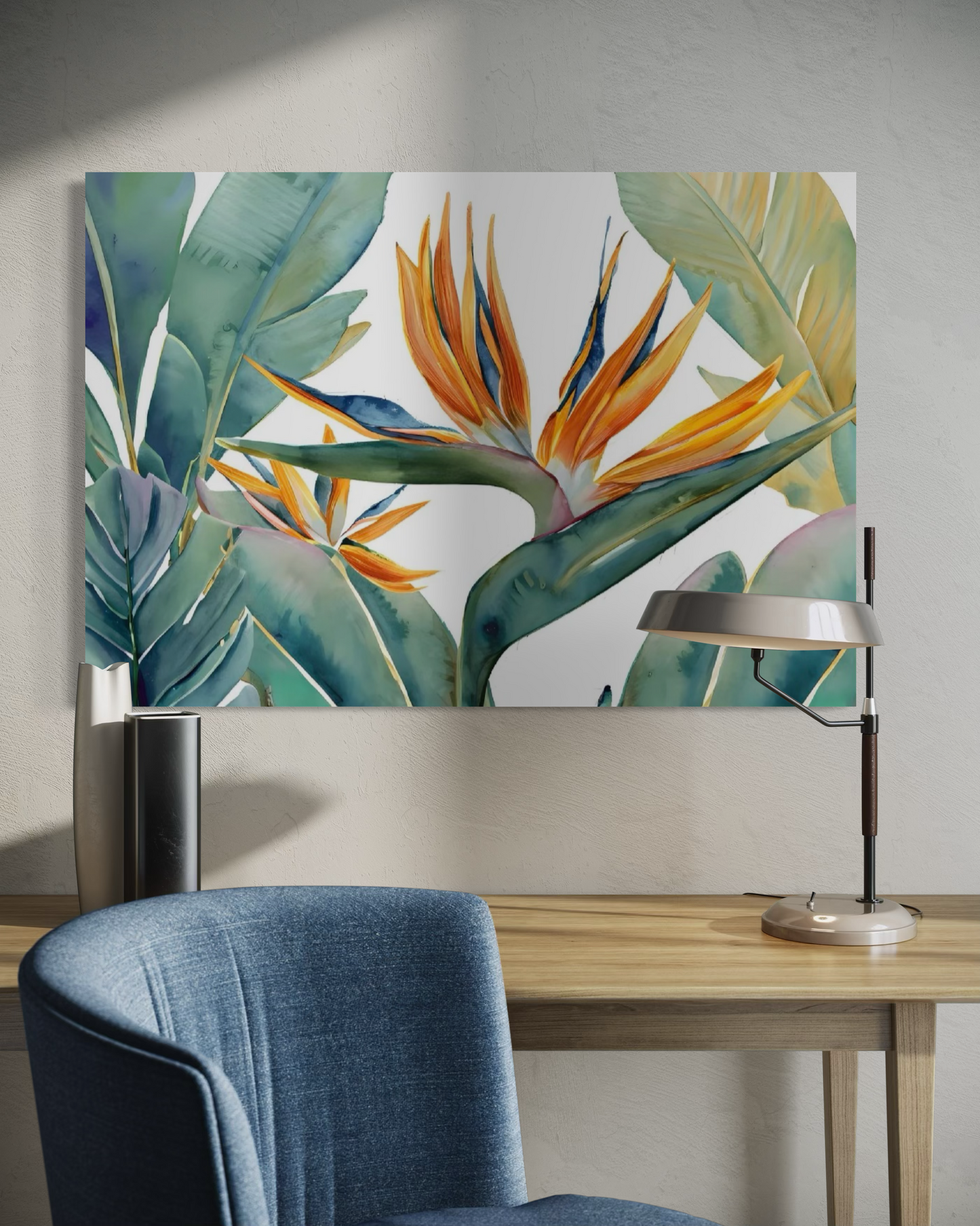Paradise Bloom - Tropical Bird of Paradise Botanical Art Framed Print - Premium Oak/Ash Wood Frame