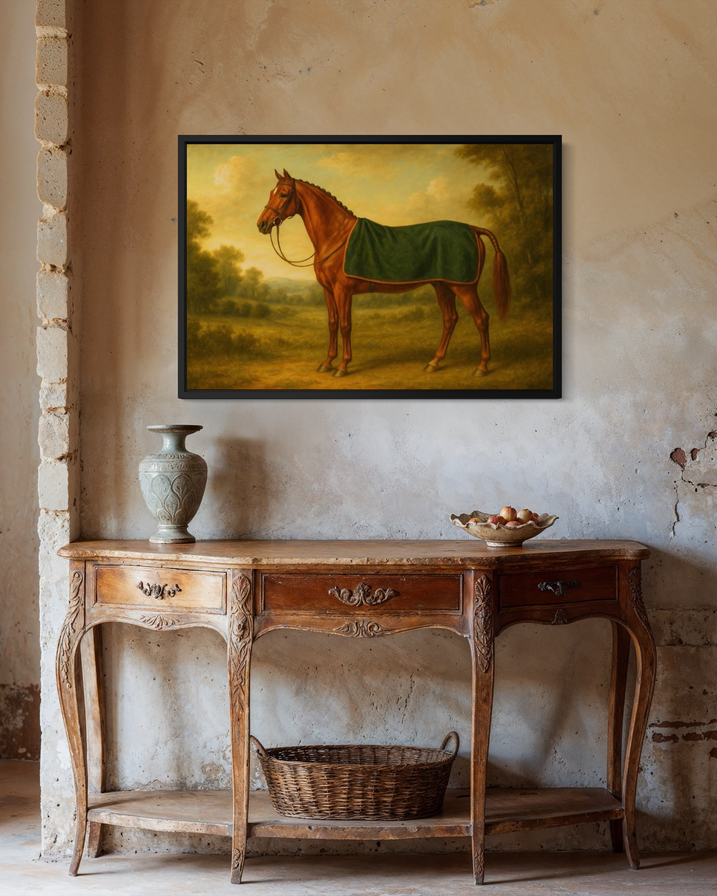 Vintage Chestnut Horse Portrait -Framed Print