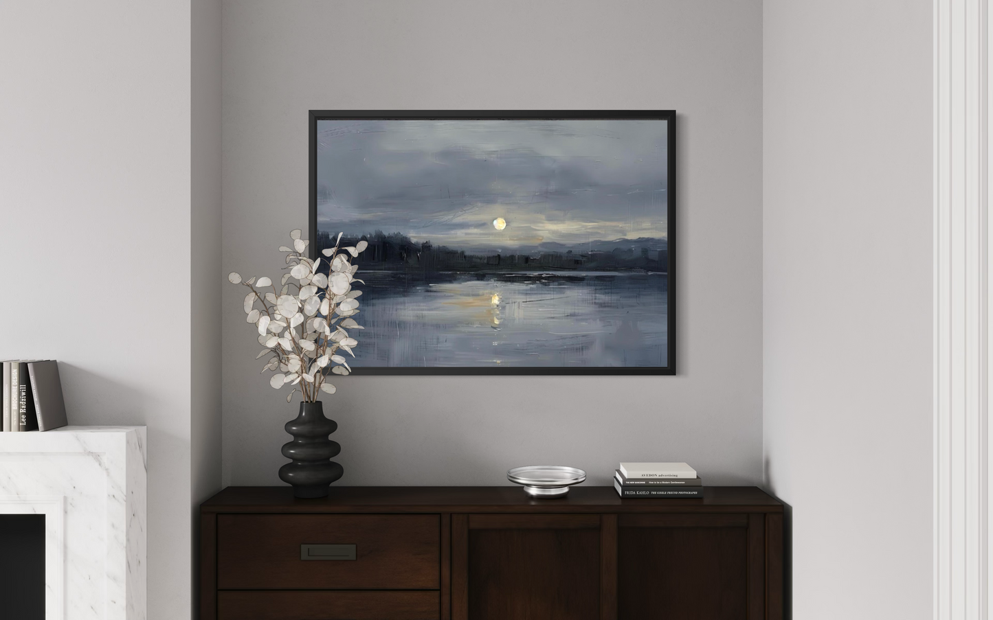 Moonlight Reflection Fine Art Framed Print | Oak/Ash Wood Frame | Ready-to-Hang Wall Art