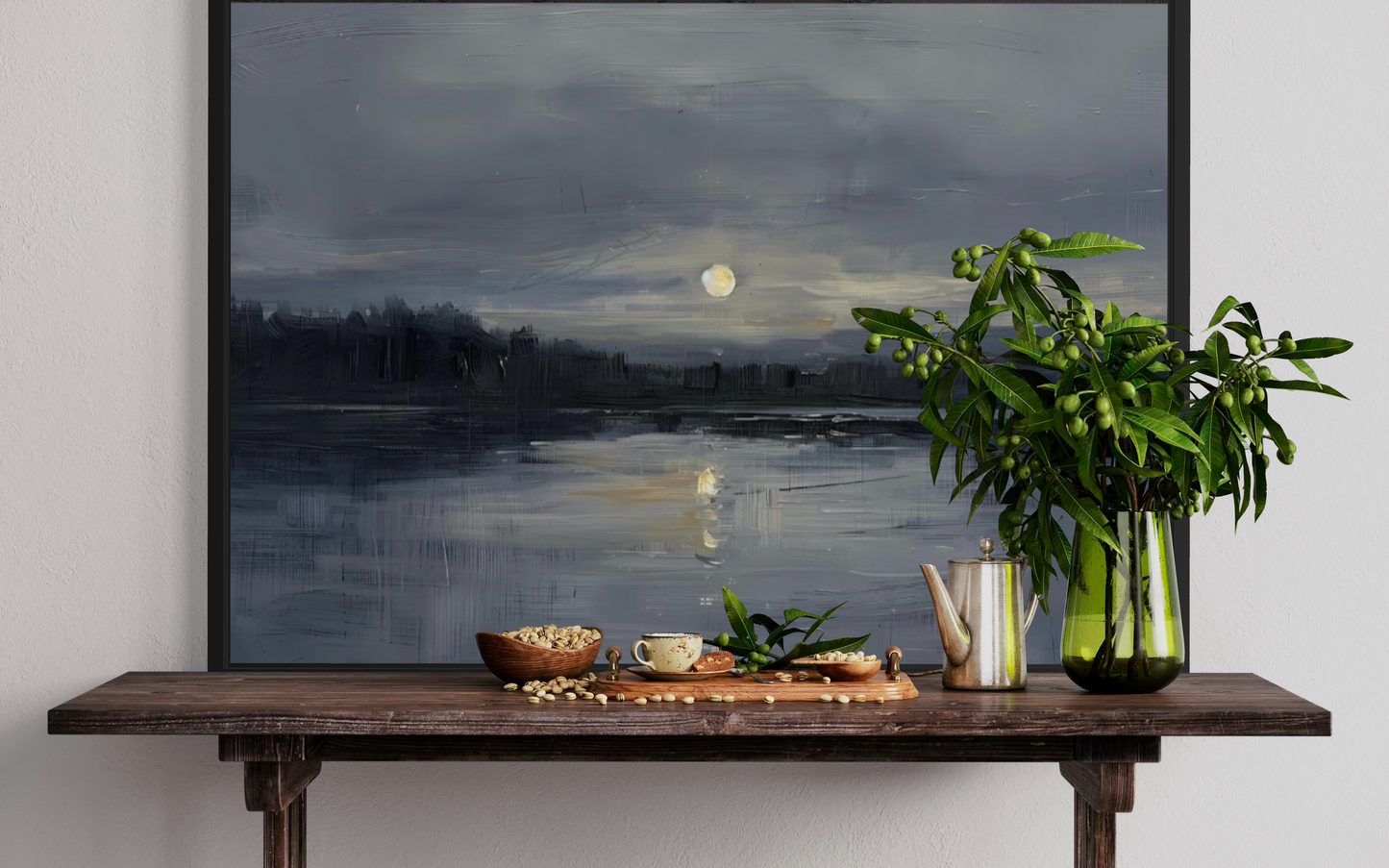 Moonlight Reflection Fine Art Framed Print | Oak/Ash Wood Frame | Ready-to-Hang Wall Art