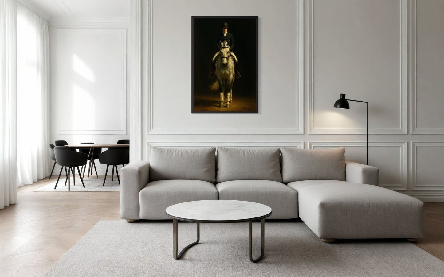 Rider in the Spotlight – Dramatic Dressage Horse & Rider Fine Art Print