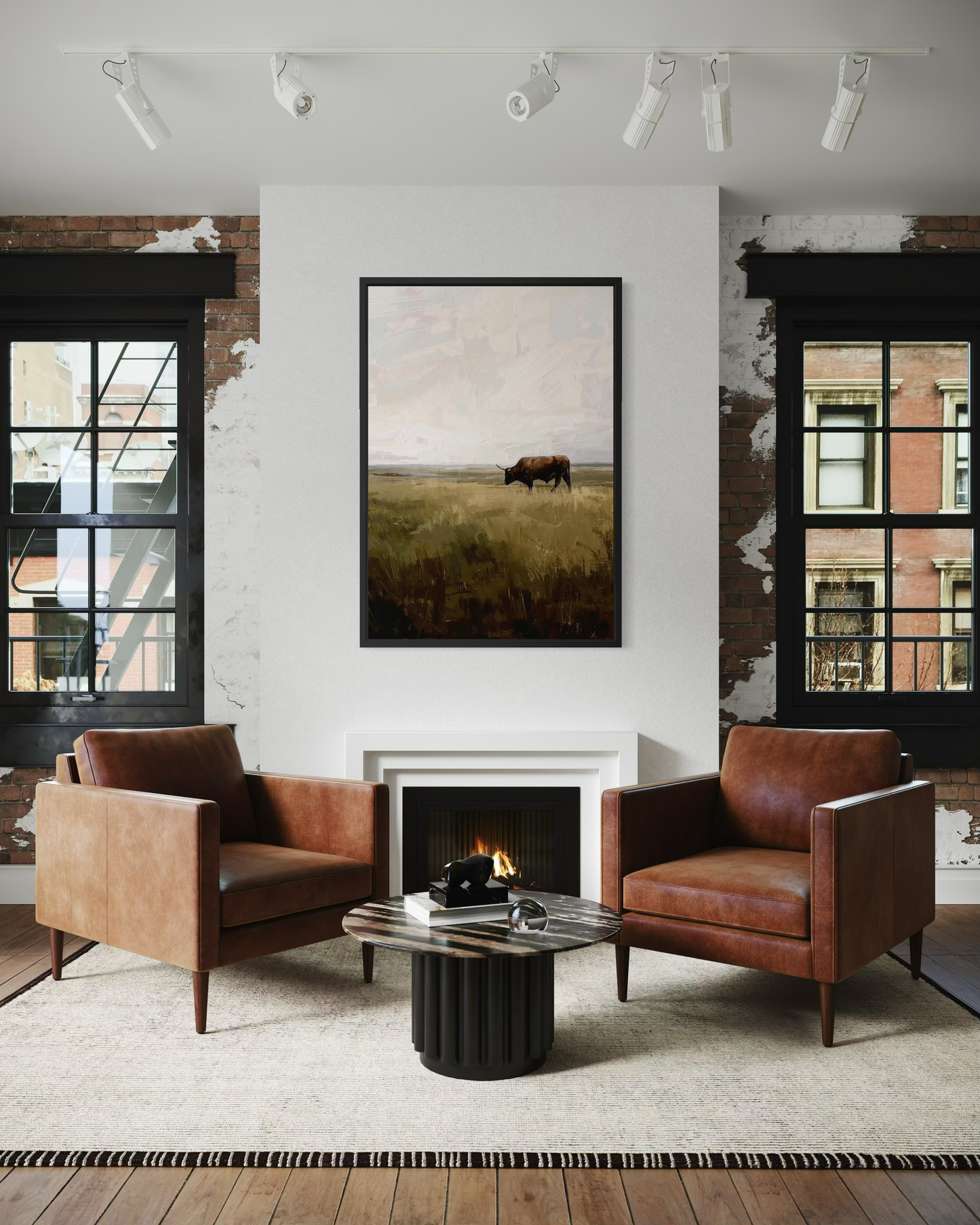 Lone Bull on the Prairie - Rustic Western Landscape Art