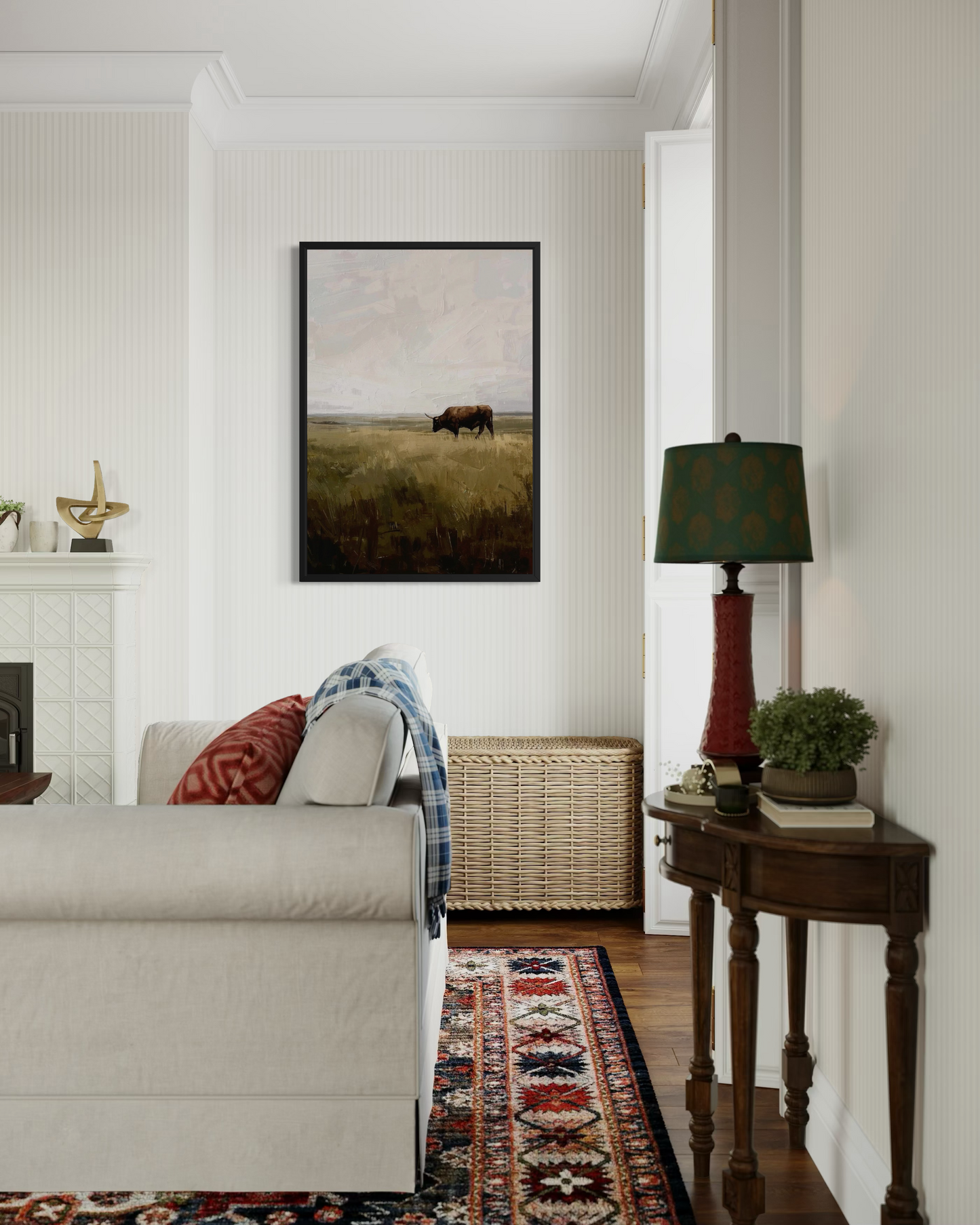 Lone Bull on the Prairie - Rustic Western Landscape Art