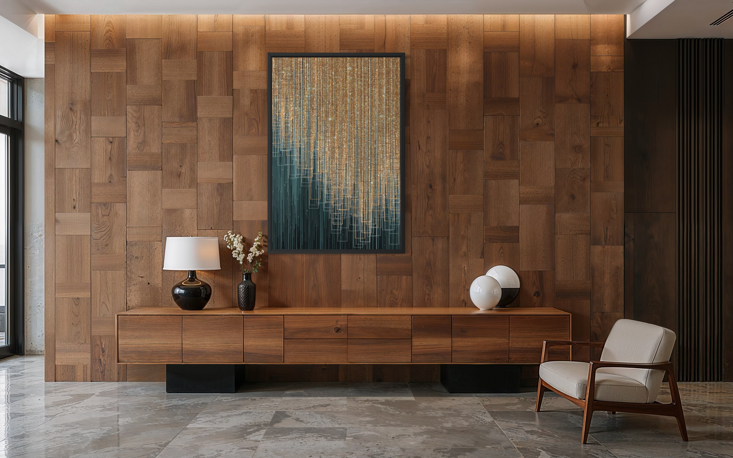 Golden Cascade - Modern Abstract Framed Fine Art Print