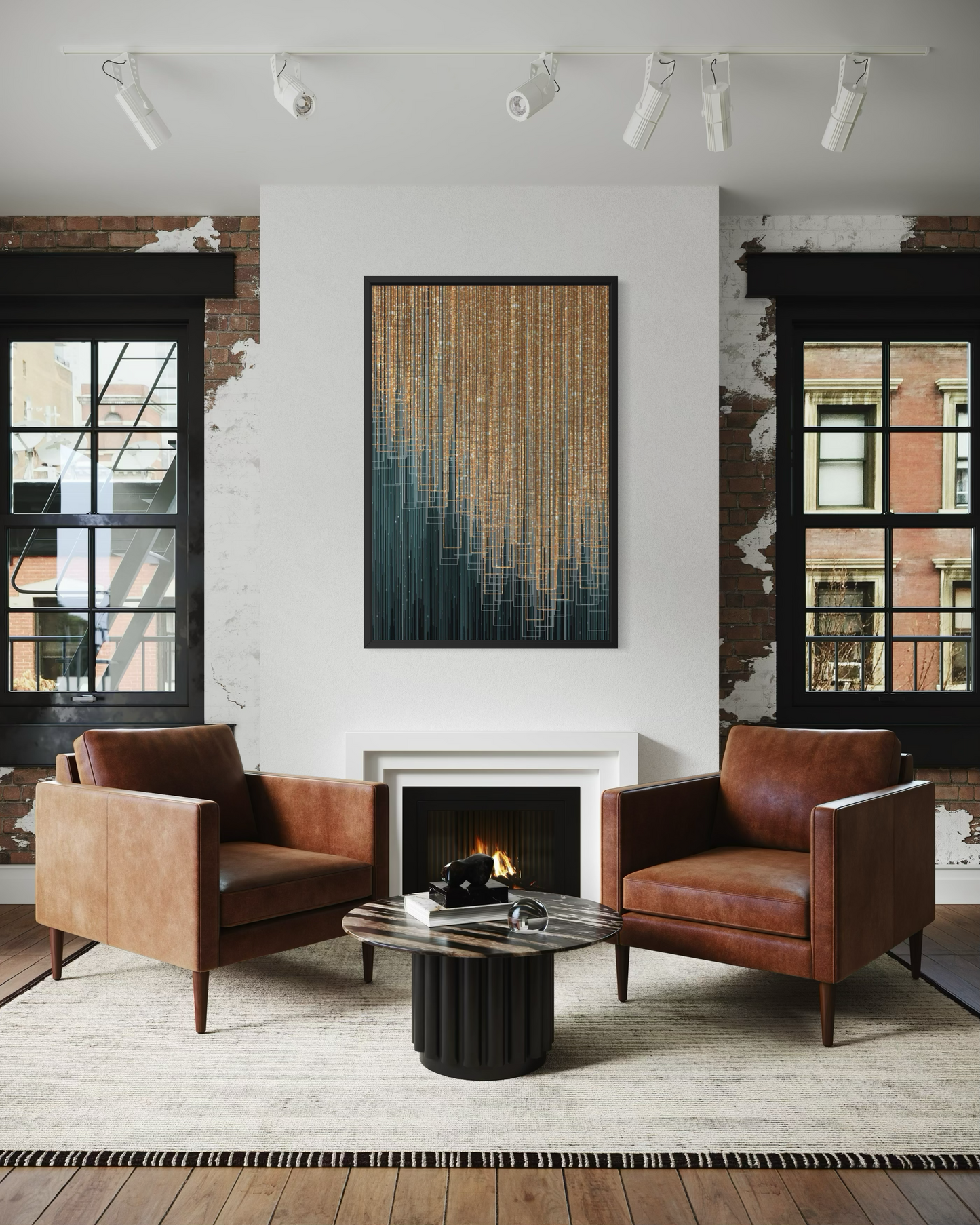 Golden Cascade - Modern Abstract Framed Fine Art Print