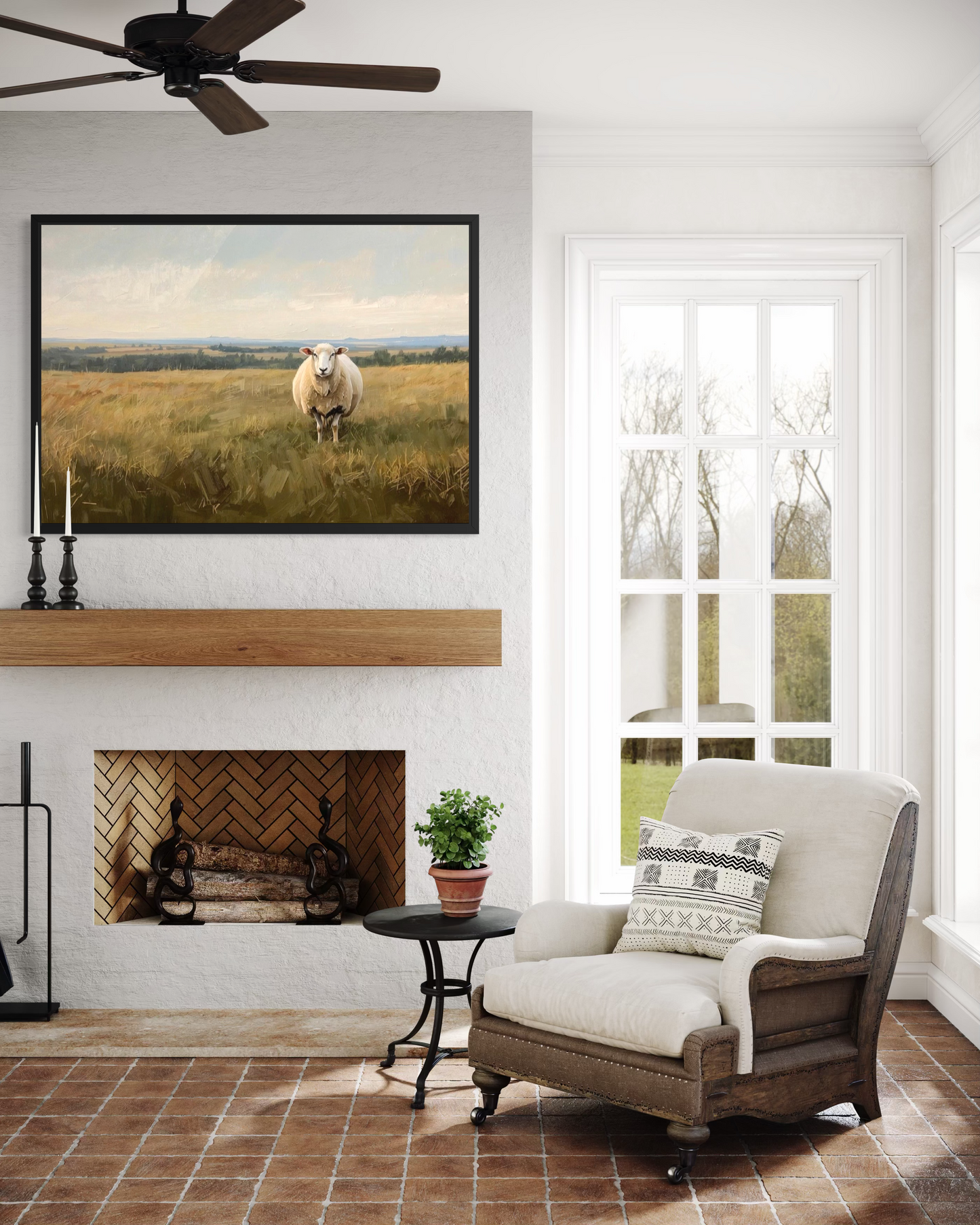 Shepherd's Field - Rustic Countryside Sheep Framed Fine Art Print