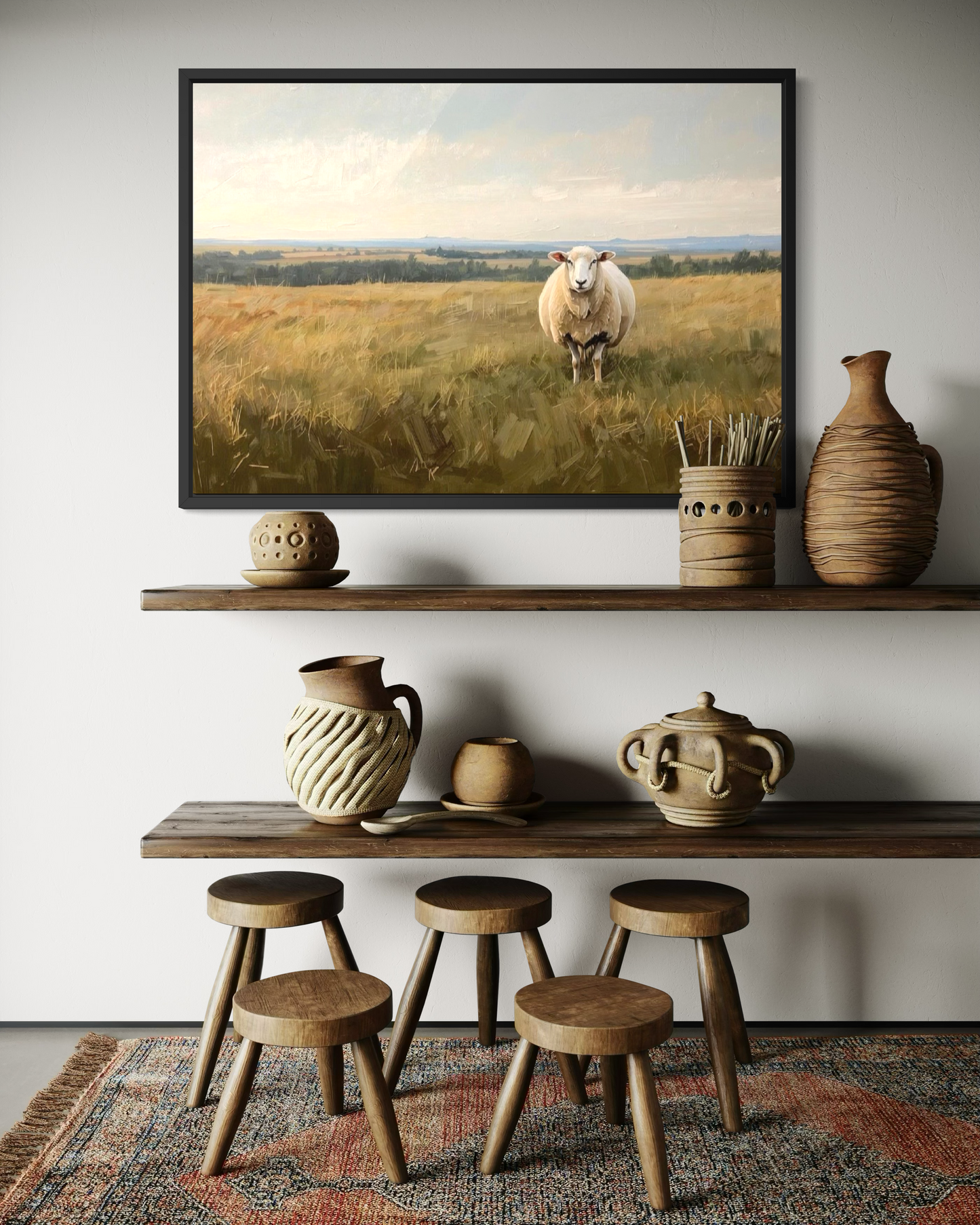 Shepherd's Field - Rustic Countryside Sheep Framed Fine Art Print