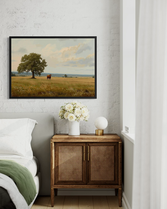 Lone Longhorn - Texas Longhorn Western Landscape Framed Fine Art Print