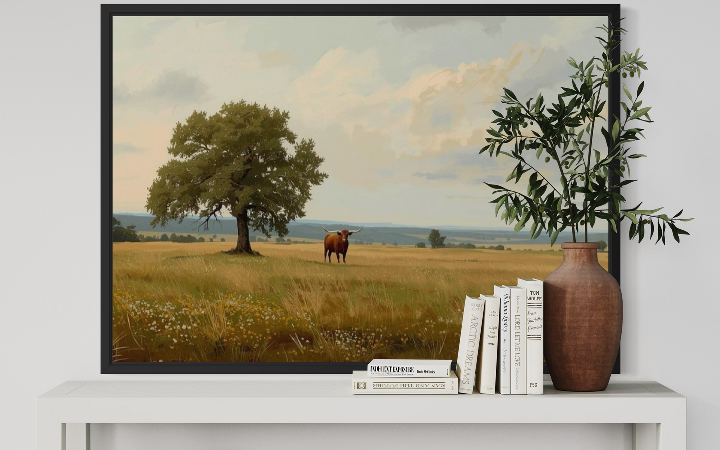 Lone Longhorn - Texas Longhorn Western Landscape Framed Fine Art Print