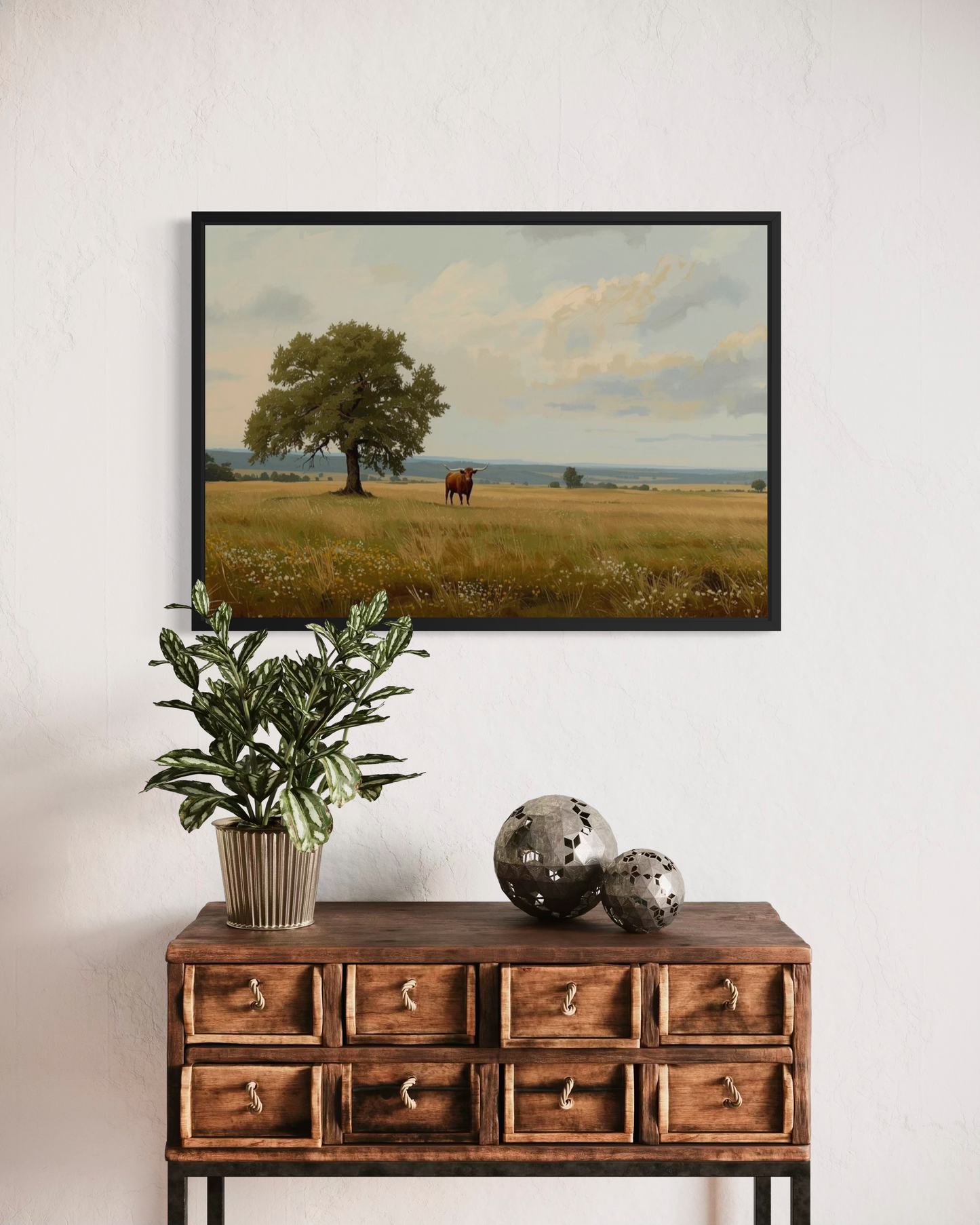 Lone Longhorn - Texas Longhorn Western Landscape Framed Fine Art Print