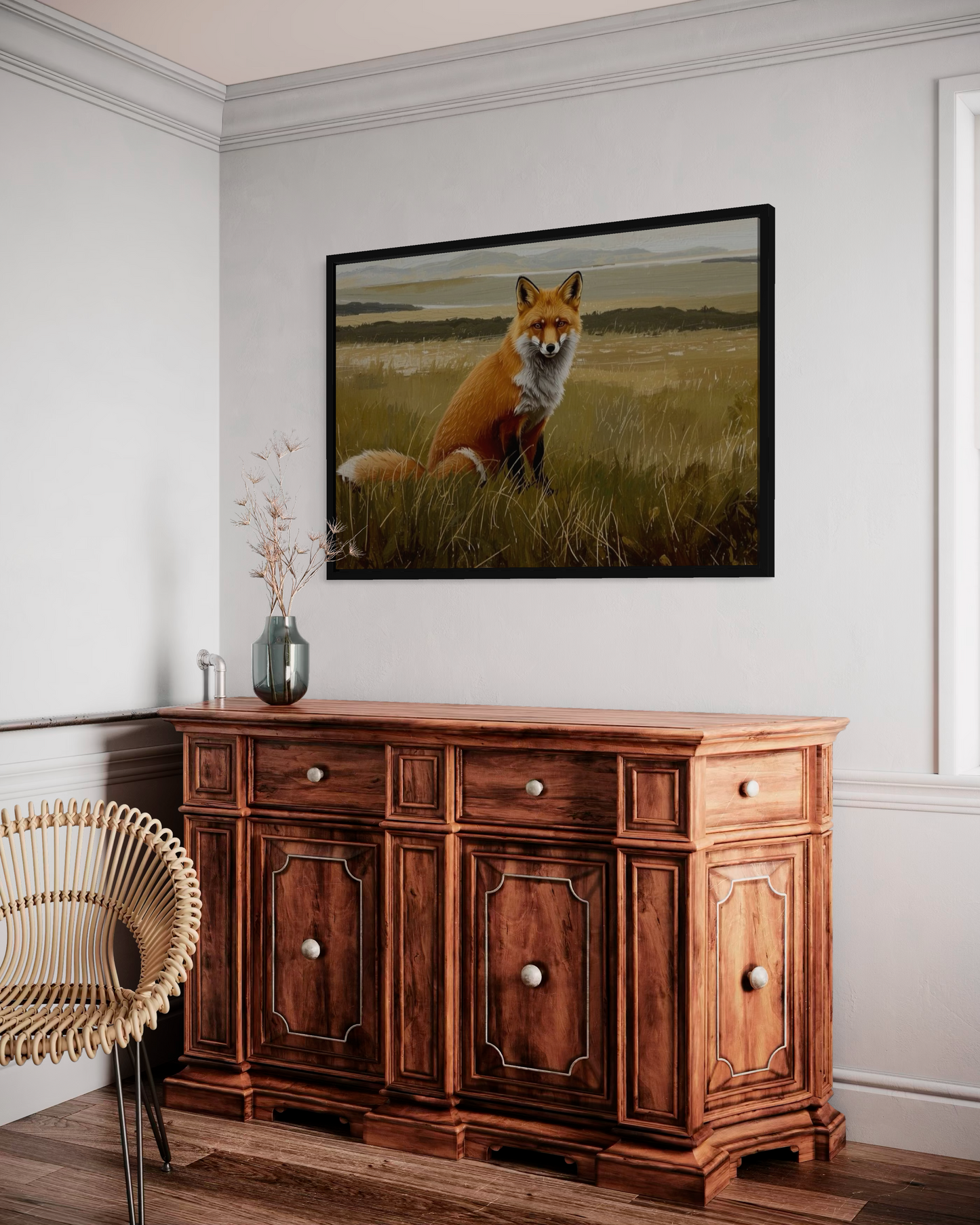 The Watchful Fox - Rustic Wildlife Landscape Wall Art