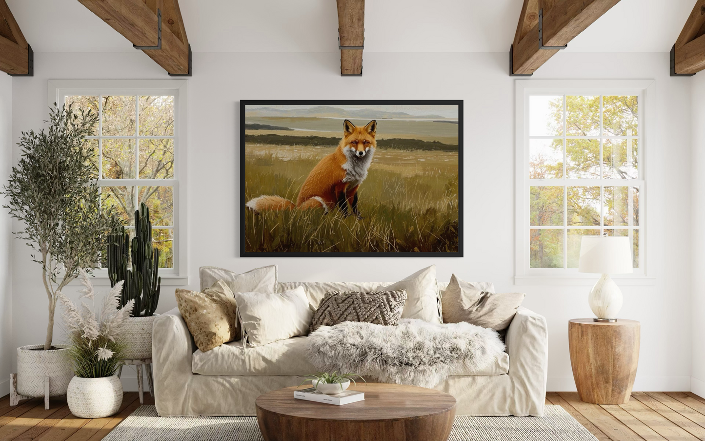 The Watchful Fox - Rustic Wildlife Landscape Wall Art