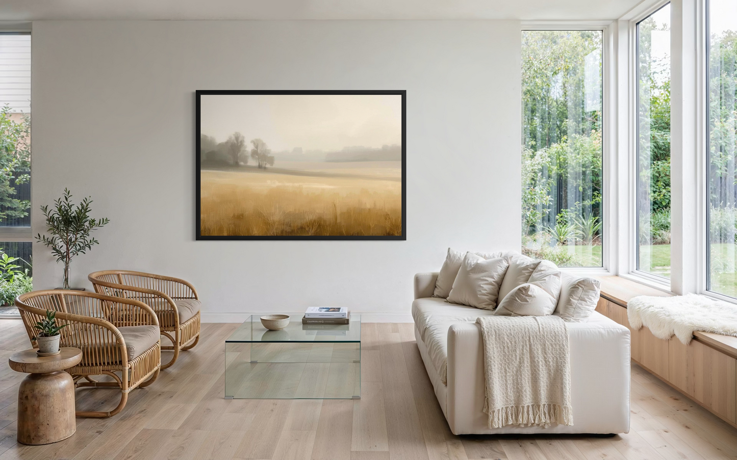 Golden Stillness - Neutral Minimalist Landscape Fine Art Framed Print