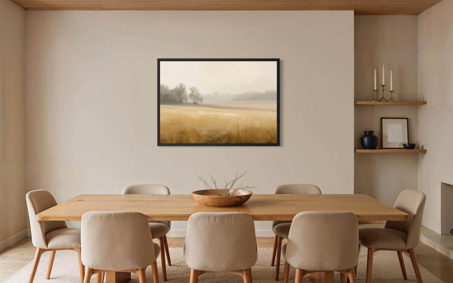 Golden Stillness - Neutral Minimalist Landscape Fine Art Framed Print