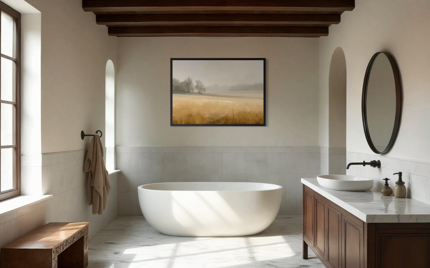 Golden Stillness - Neutral Minimalist Landscape Fine Art Framed Print