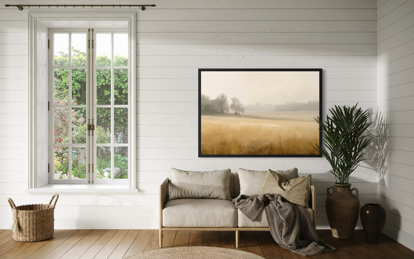 Golden Stillness - Neutral Minimalist Landscape Fine Art Framed Print