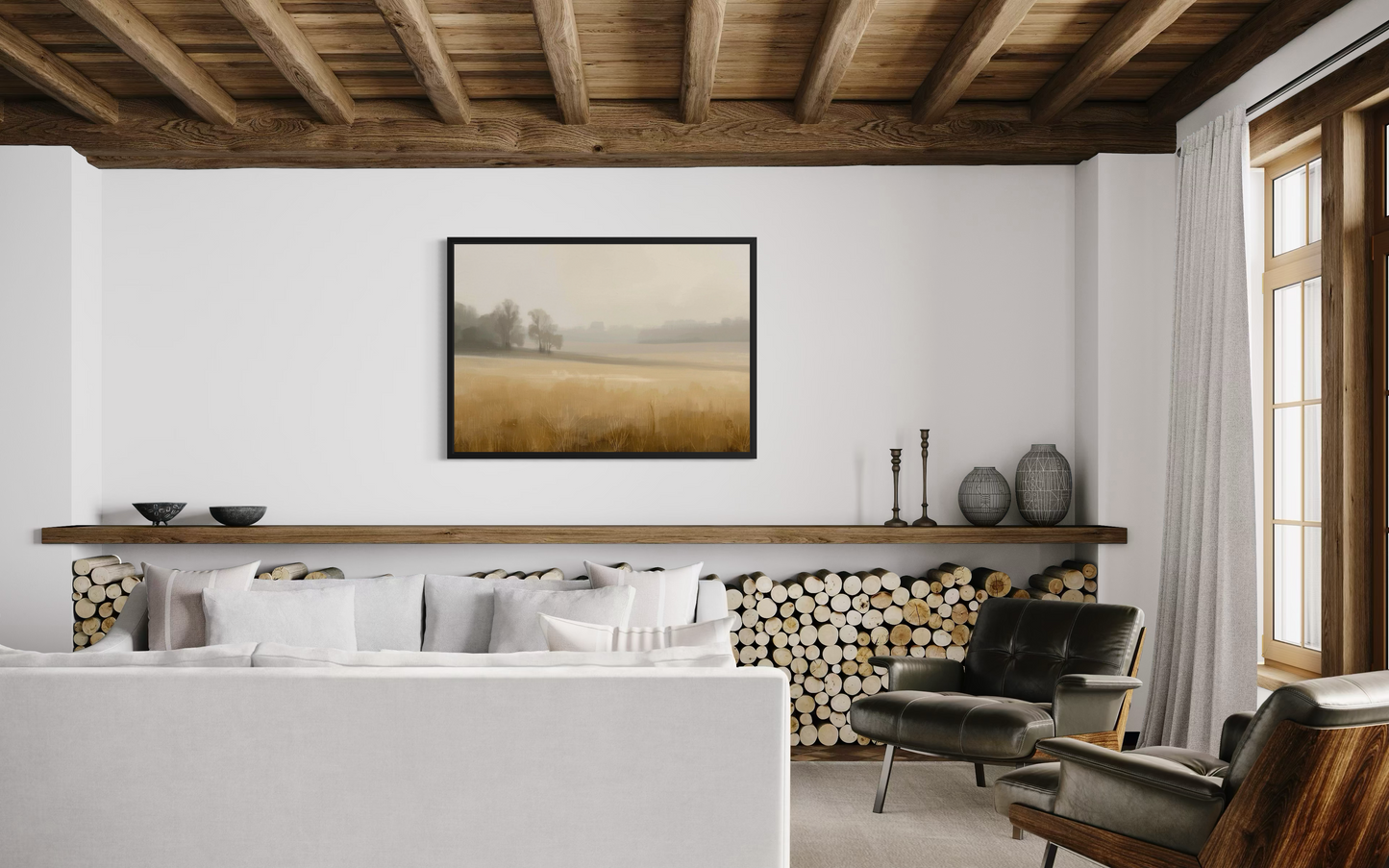 Golden Stillness - Neutral Minimalist Landscape Fine Art Framed Print