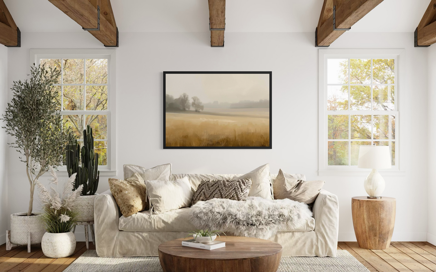 Golden Stillness - Neutral Minimalist Landscape Fine Art Framed Print
