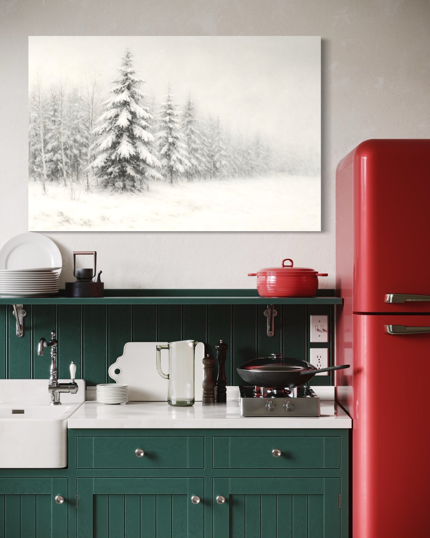 Winter Pines in Snow - Framed Print