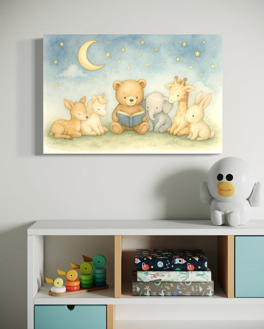 Bedtime Story Under the Moon - Nursery Framed Print