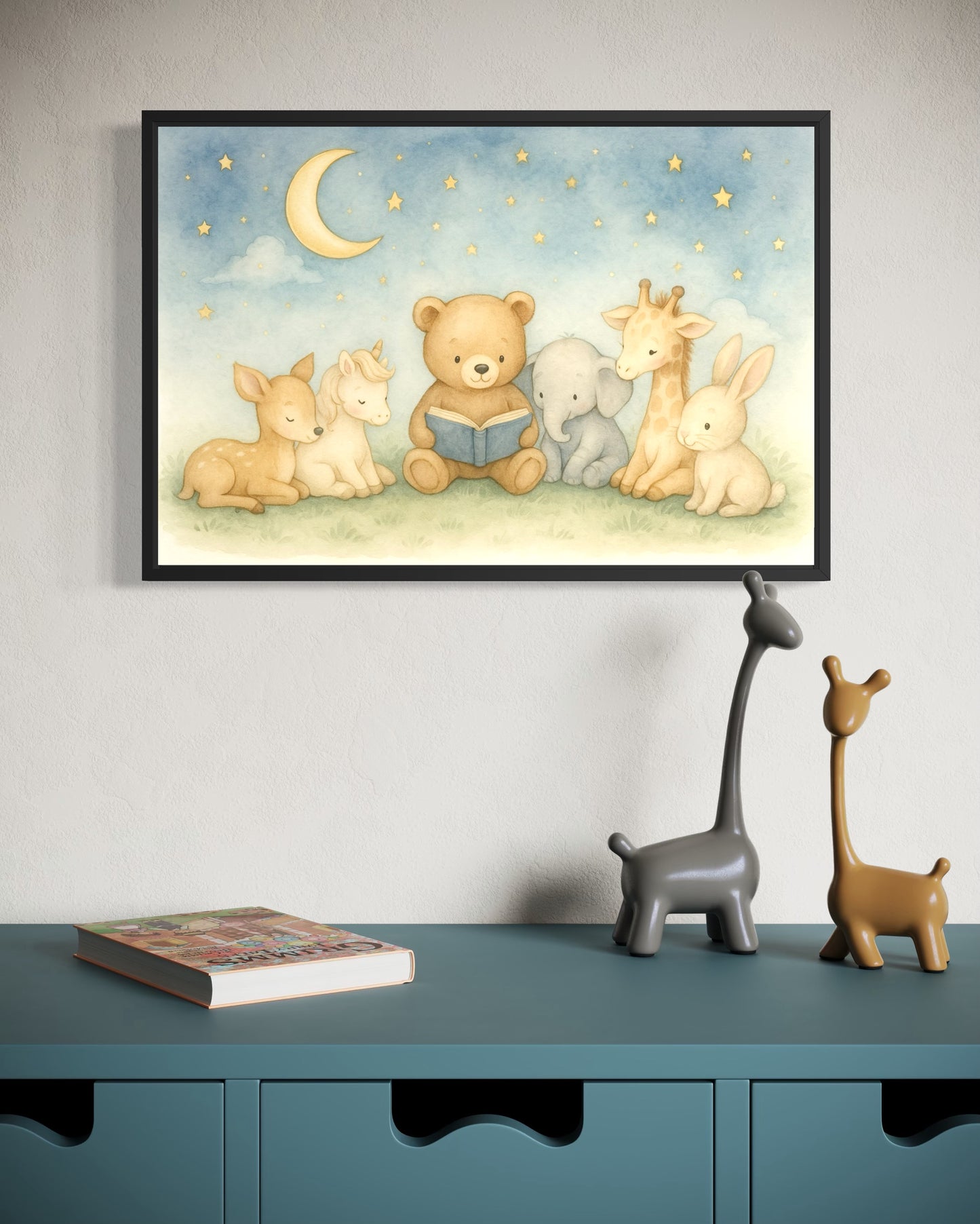 Bedtime Story Under the Moon - Nursery Framed Print