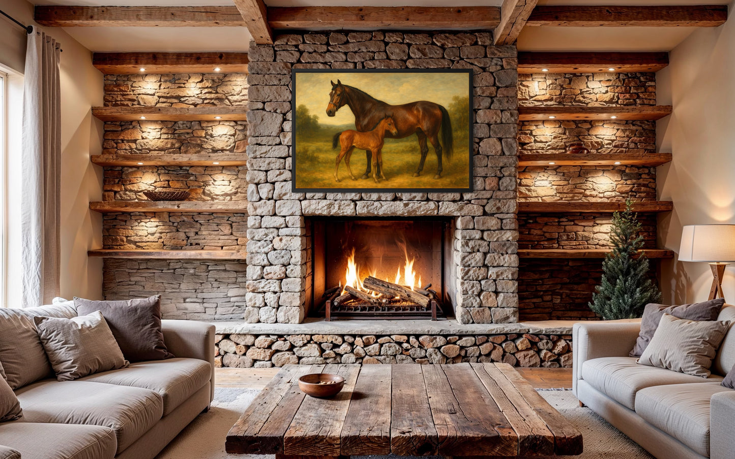 Vintage Mare and Foal Portrait - Framed Print