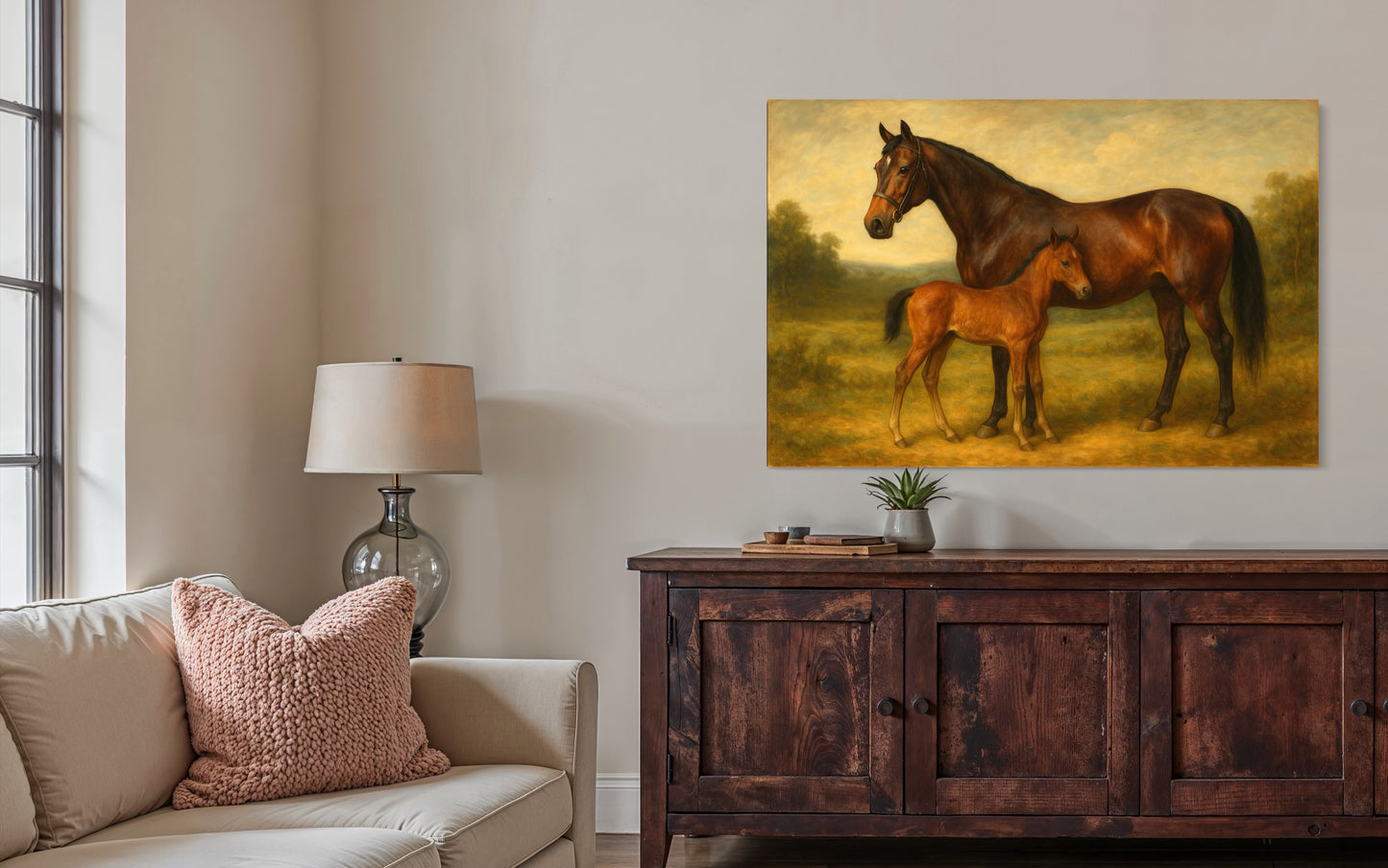 Vintage Mare and Foal Portrait - Framed Print