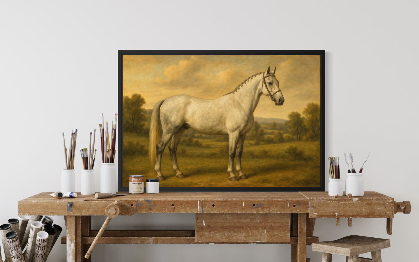 Vintage Grey Horse Portrait - Framed Print