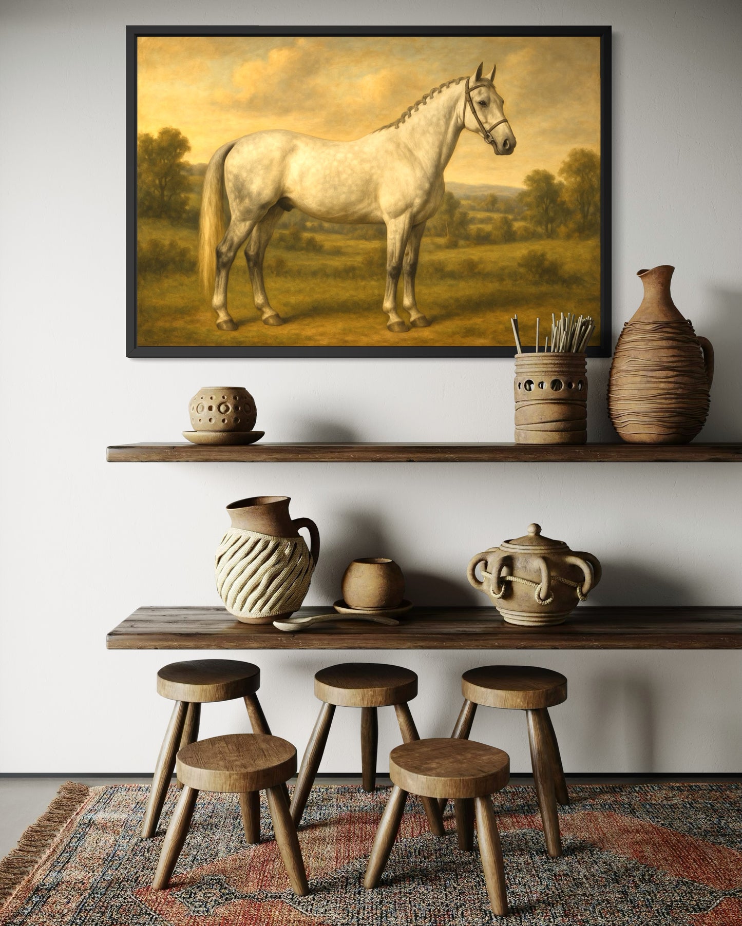 Vintage Grey Horse Portrait - Framed Print