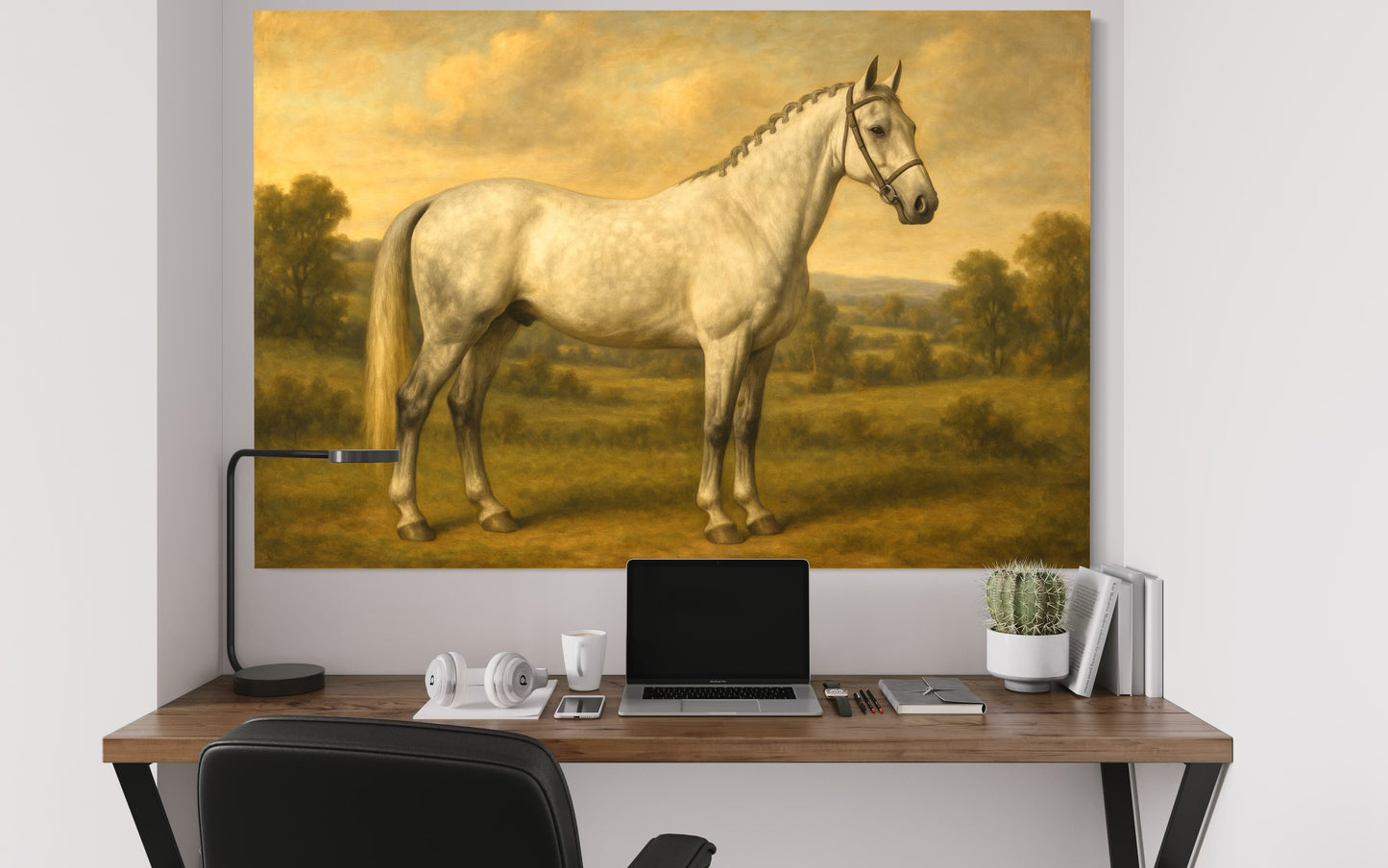 Vintage Grey Horse Portrait - Framed Print