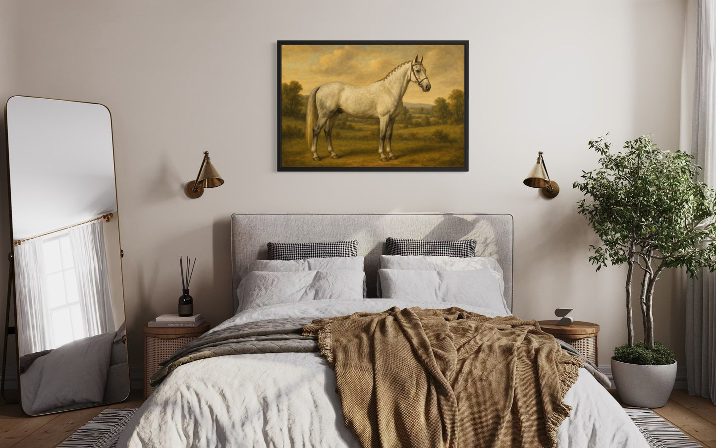 Vintage Grey Horse Portrait - Framed Print