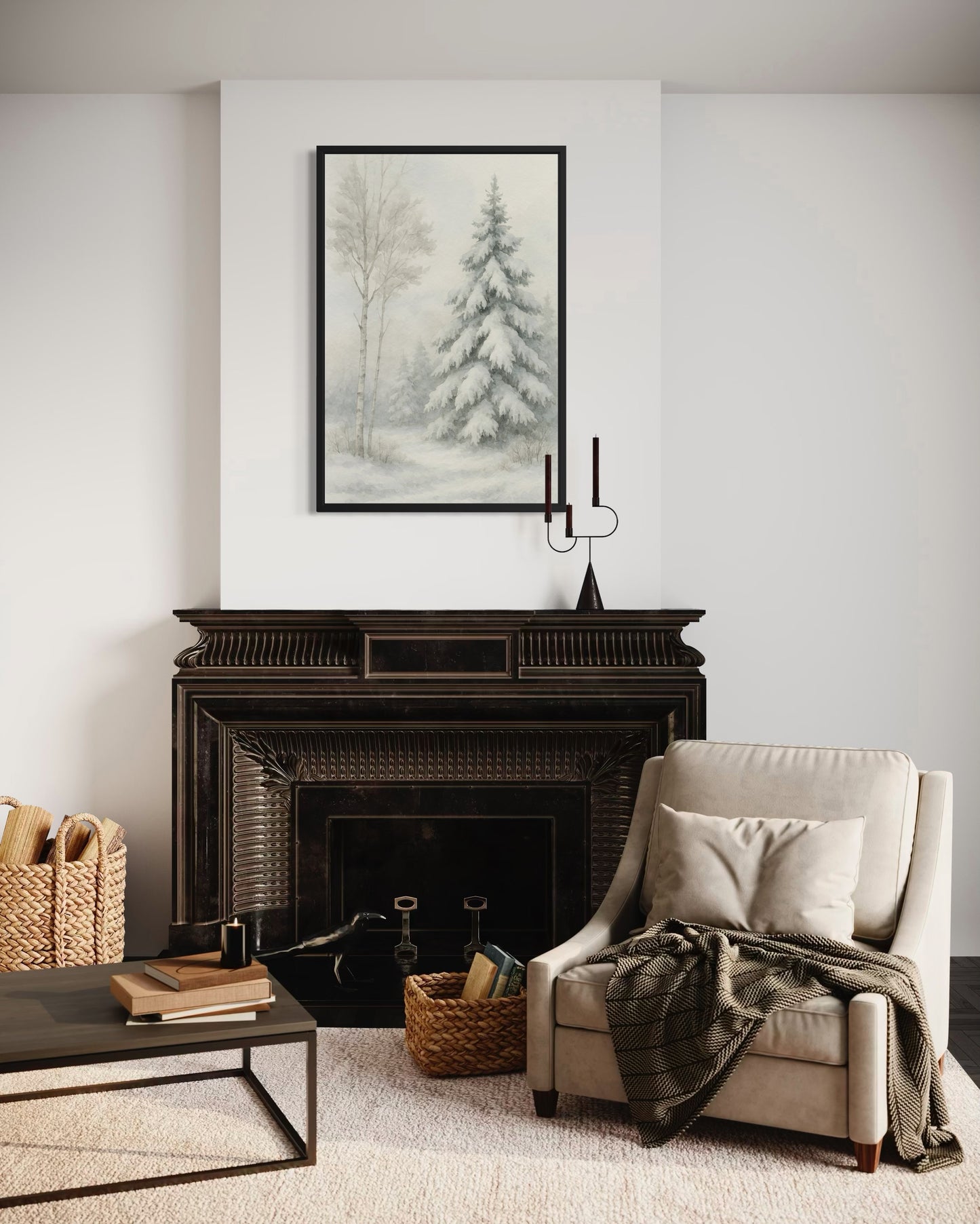 Winter Pine Tree in Snow – Framed Print