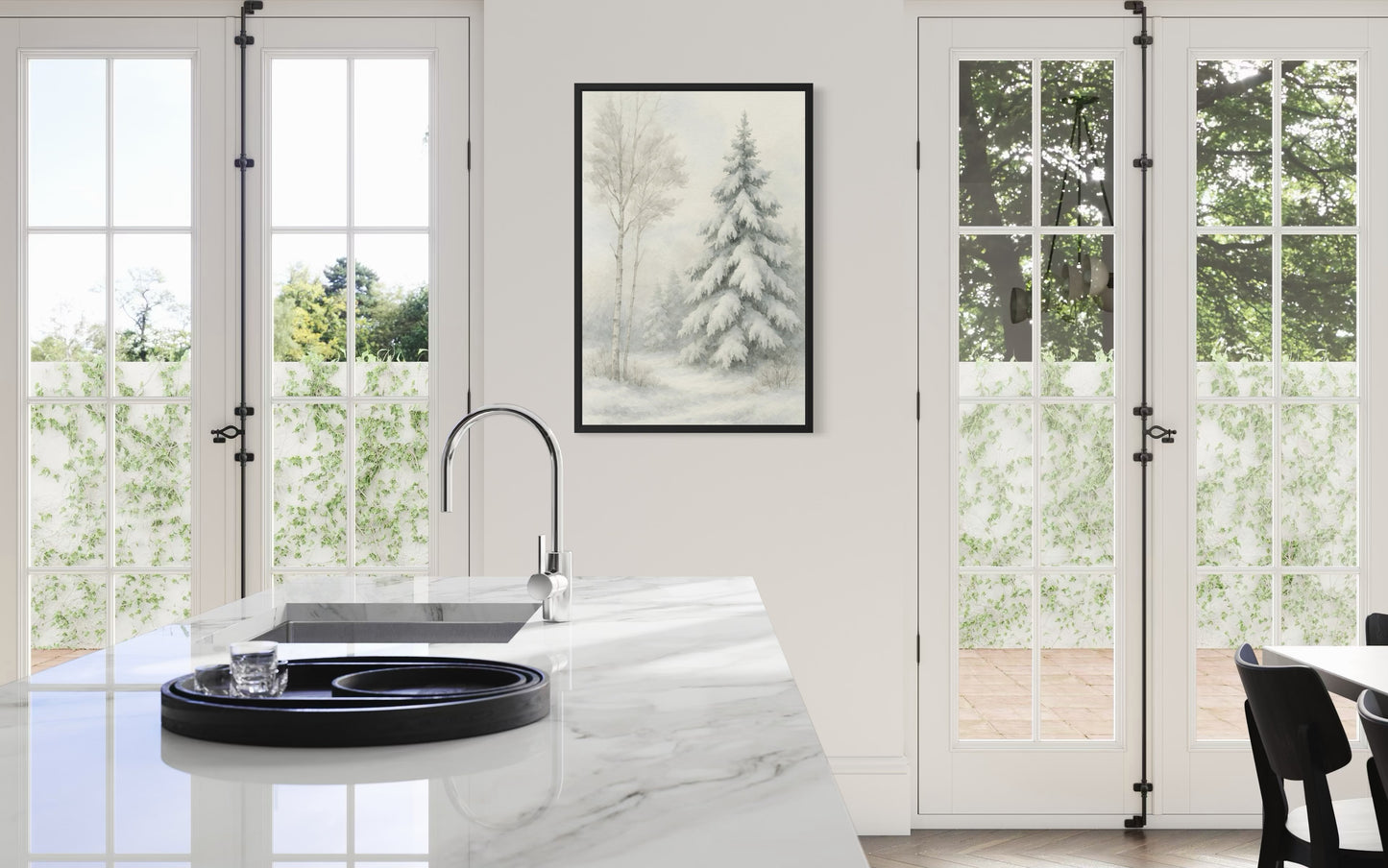 Winter Pine Tree in Snow – Framed Print