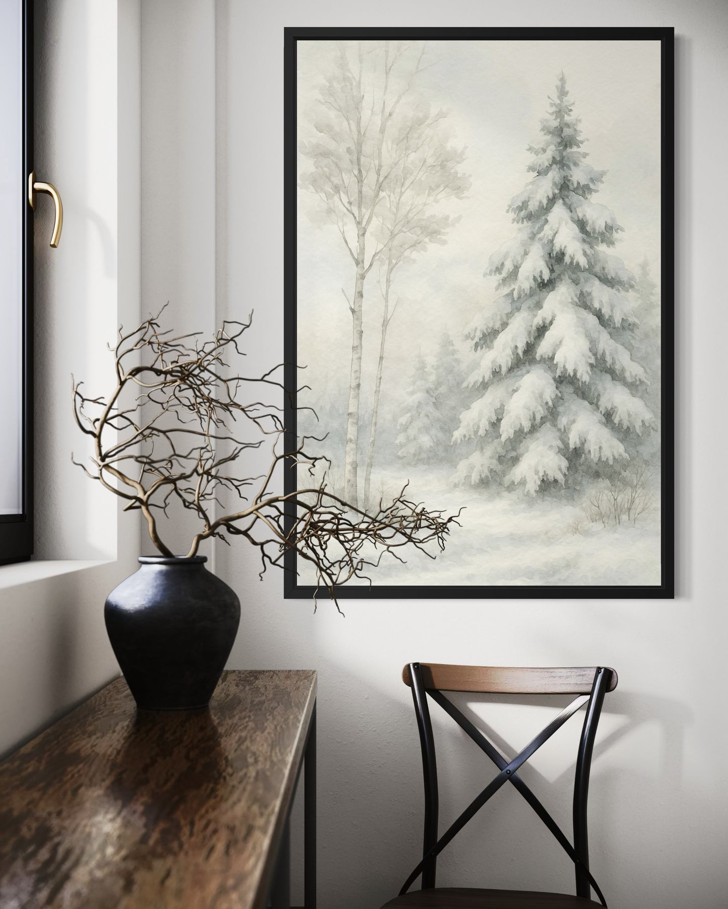 Winter Pine Tree in Snow – Framed Print