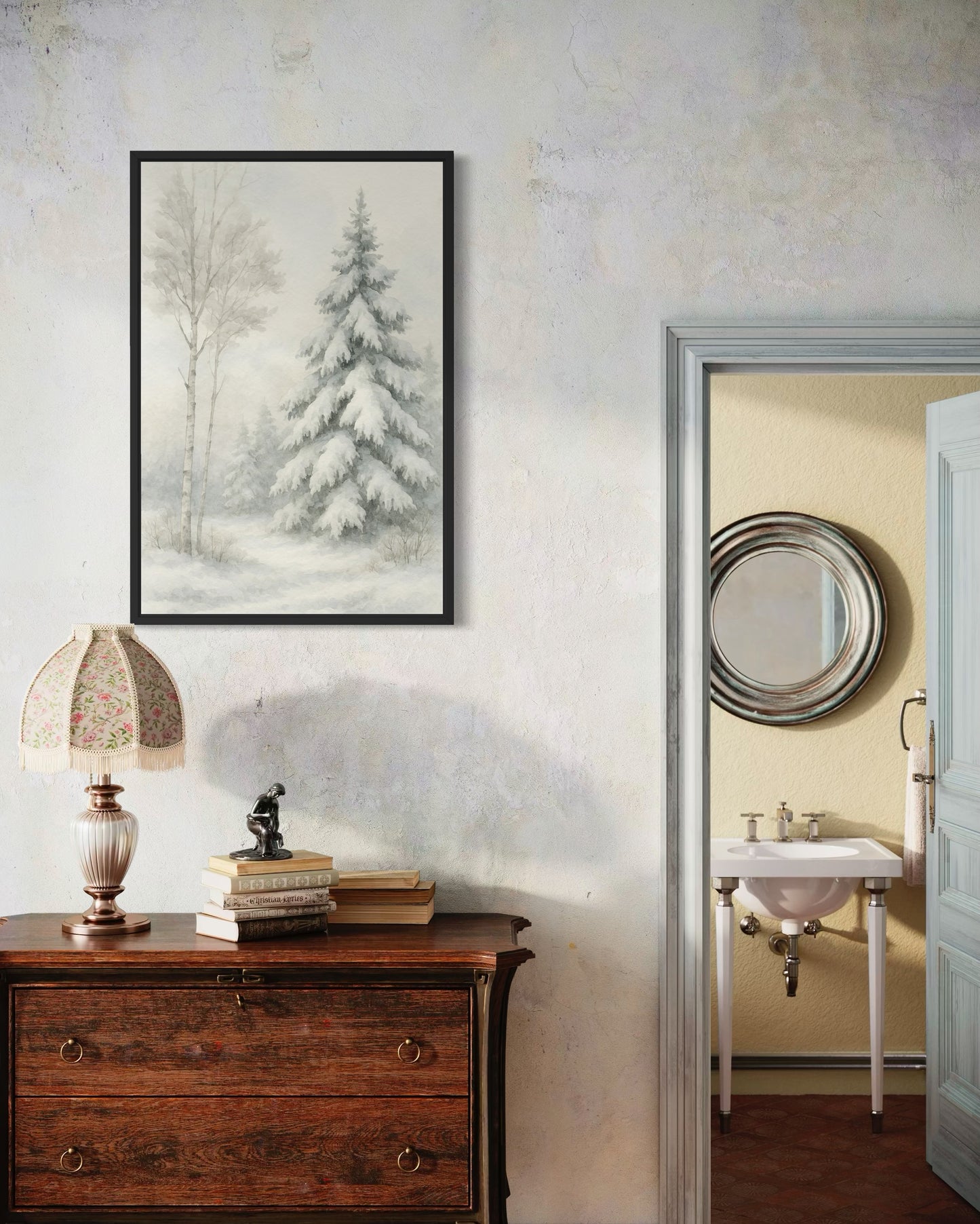 Winter Pine Tree in Snow – Framed Print