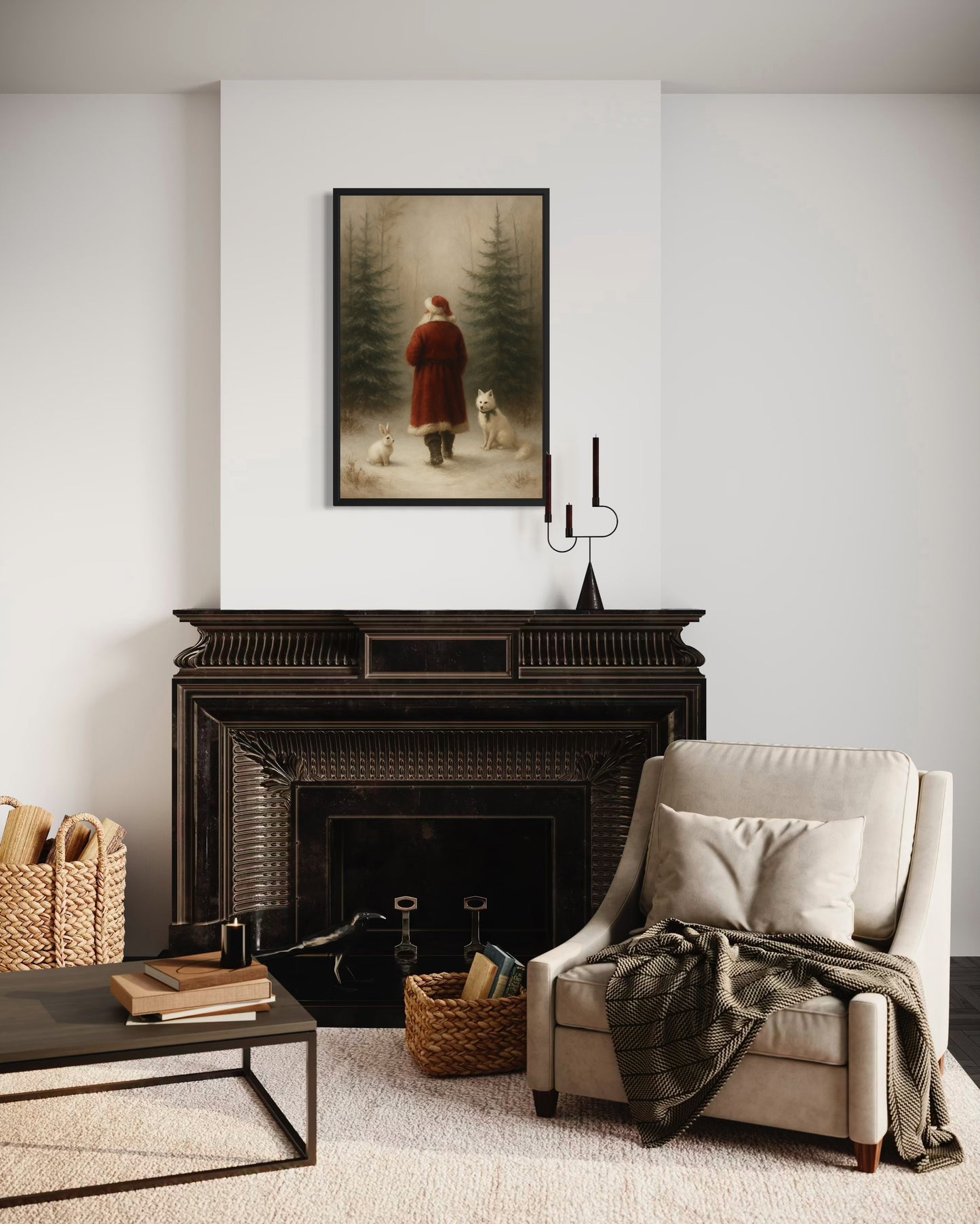 Woodland Santa with Forest Animals – Christmas Wall Art