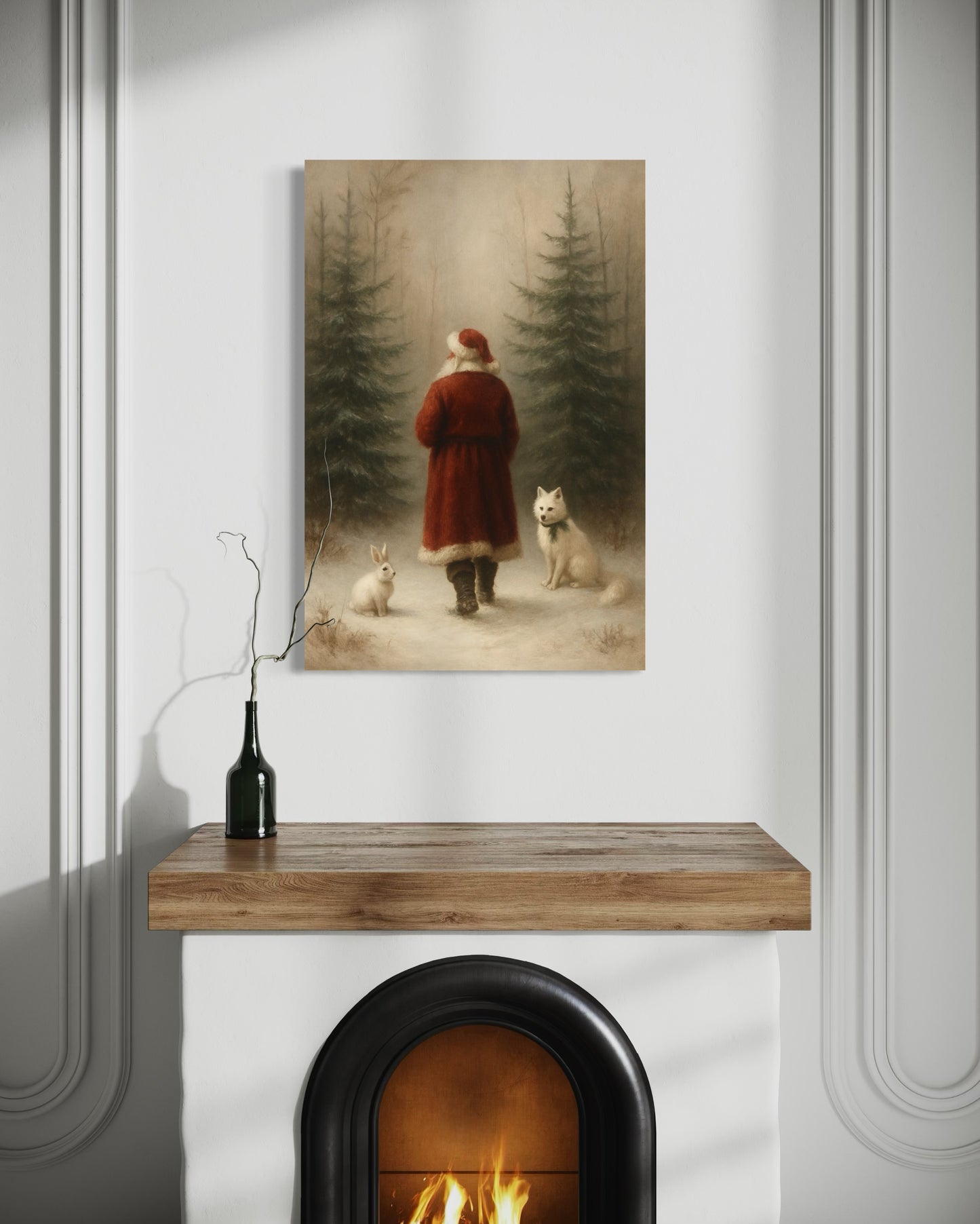 Woodland Santa with Forest Animals – Christmas Wall Art