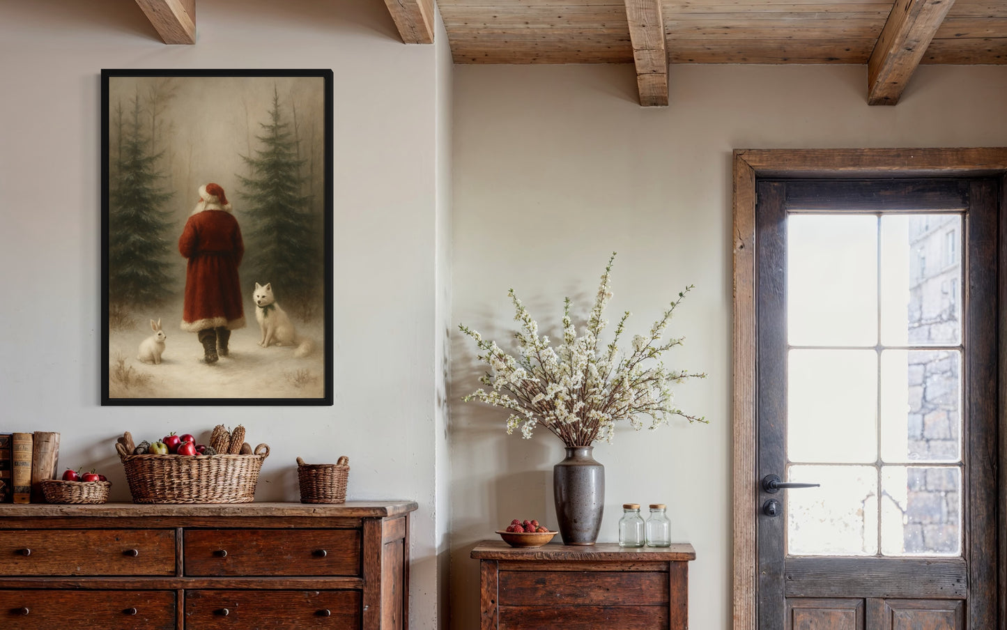 Woodland Santa with Forest Animals – Christmas Wall Art